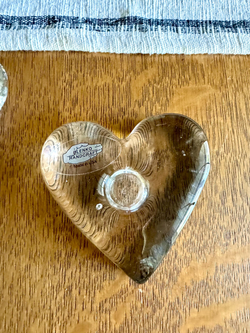 Blenko Ice Heart Glass Candle Holders | Clear Solid Glass Heart Candleholders | Clear Modernist Heart Sculptural Candlestick Holders