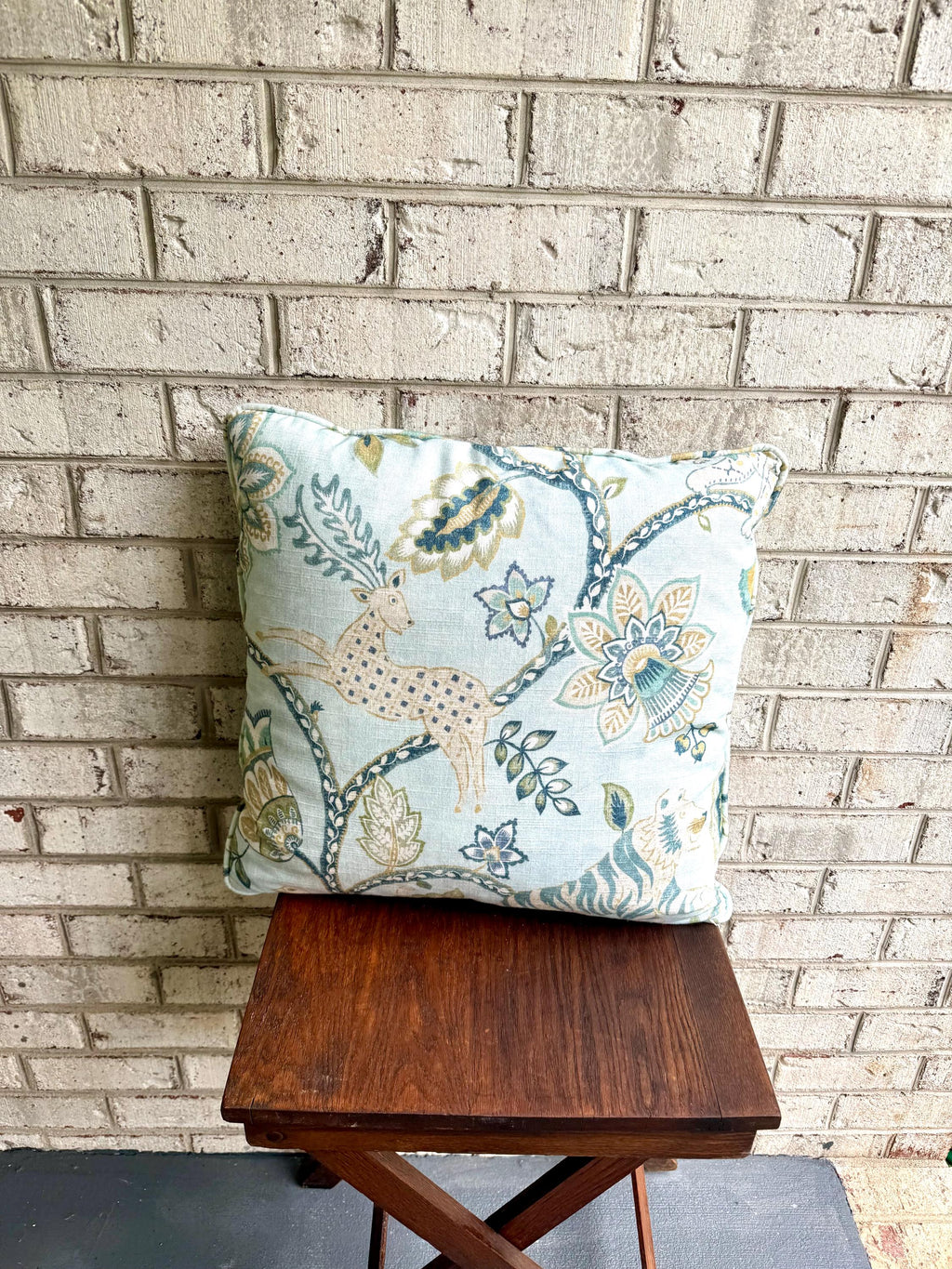 A Pair of Whimsical Jonah Aqua Pillows | Aqua Blue Jonah Fabric Pillows | Whimsical Animal Pillows 19" x 19" pillows