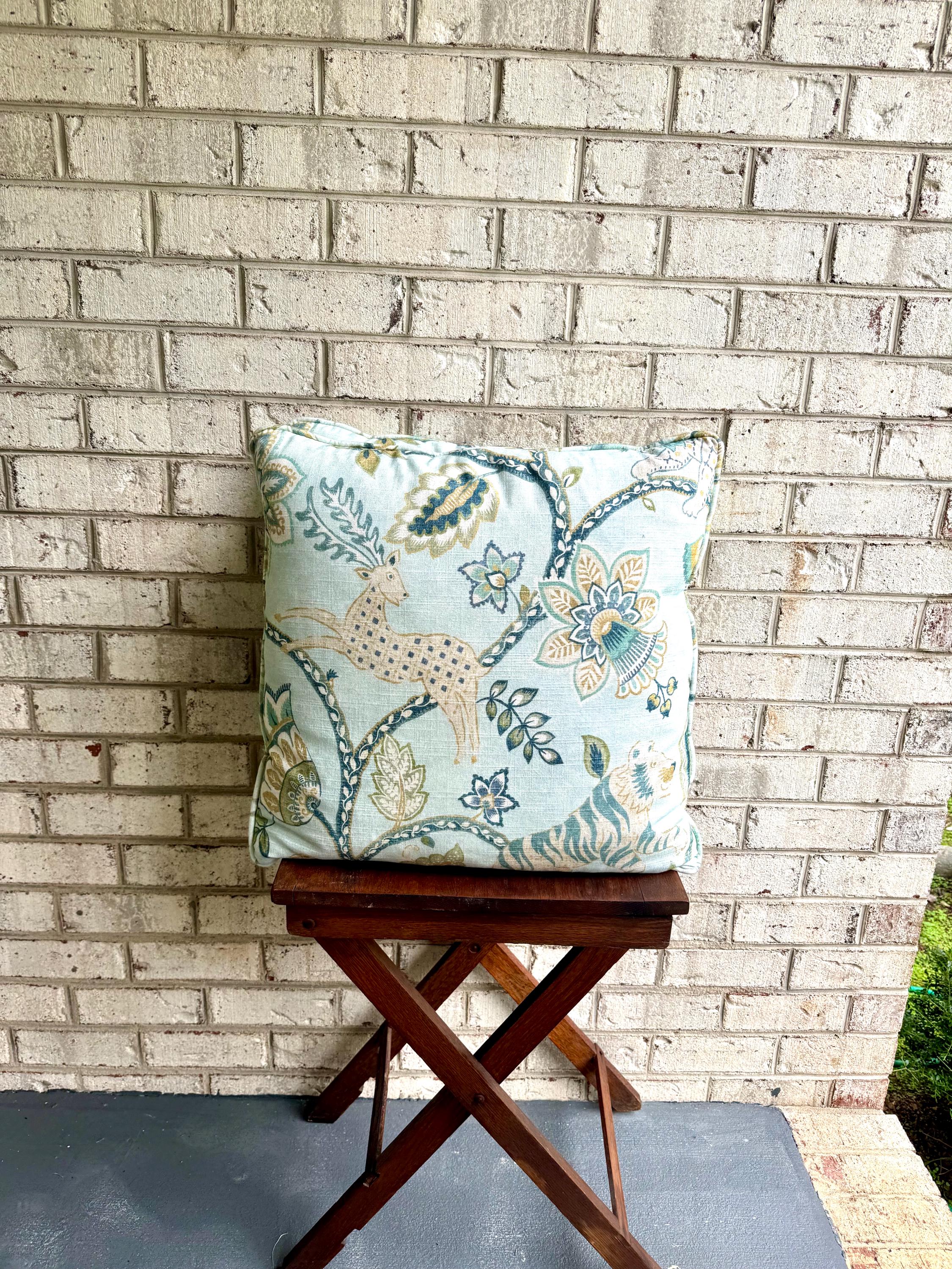 A Pair of Whimsical Jonah Aqua Pillows | Aqua Blue Jonah Fabric Pillows | Whimsical Animal Pillows 19" x 19" pillows