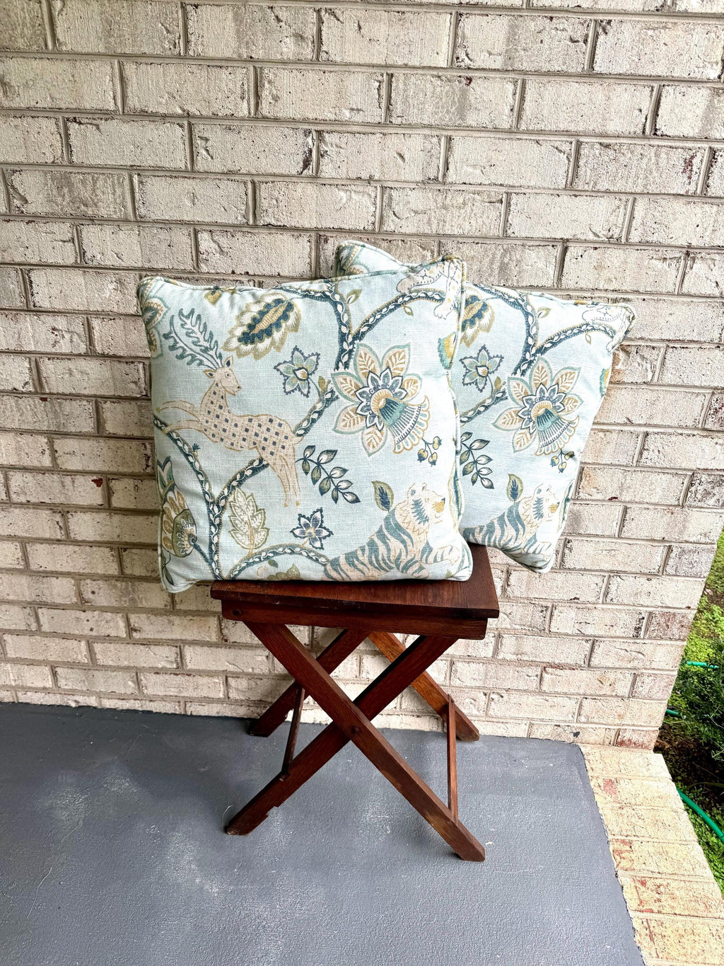 A Pair of Whimsical Jonah Aqua Pillows | Aqua Blue Jonah Fabric Pillows | Whimsical Animal Pillows 19" x 19" pillows