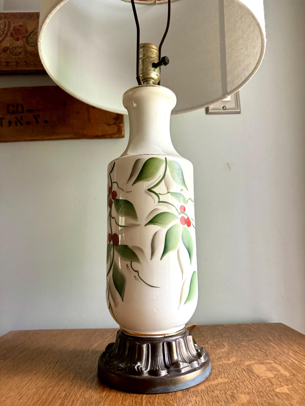 Vintage Mid Century Hand Painted Ceramic Lamp | Elegant Table Lamp | Hand Painted Floral Desk Lamp
