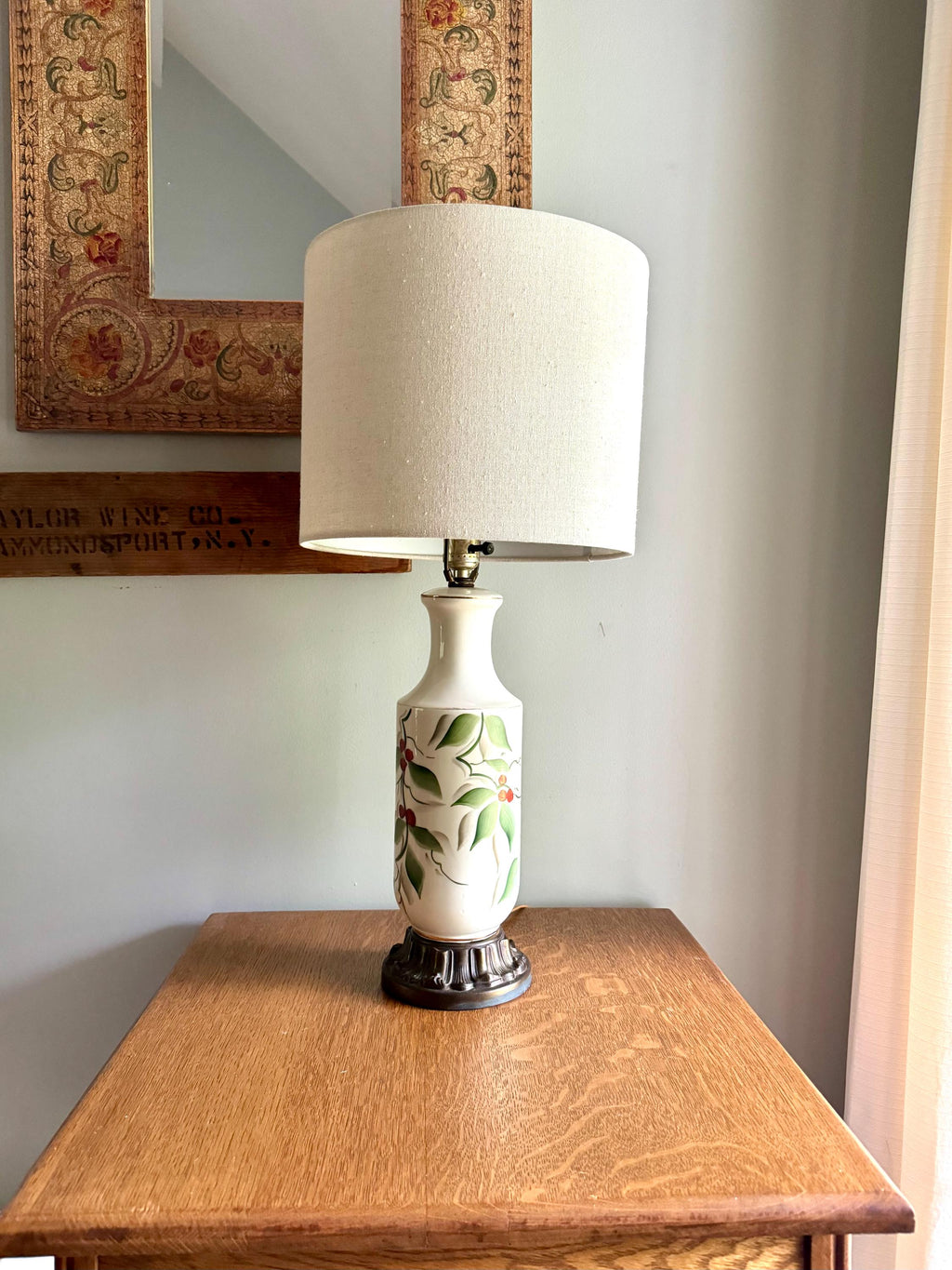 Vintage Mid Century Hand Painted Ceramic Lamp | Elegant Table Lamp | Hand Painted Floral Desk Lamp