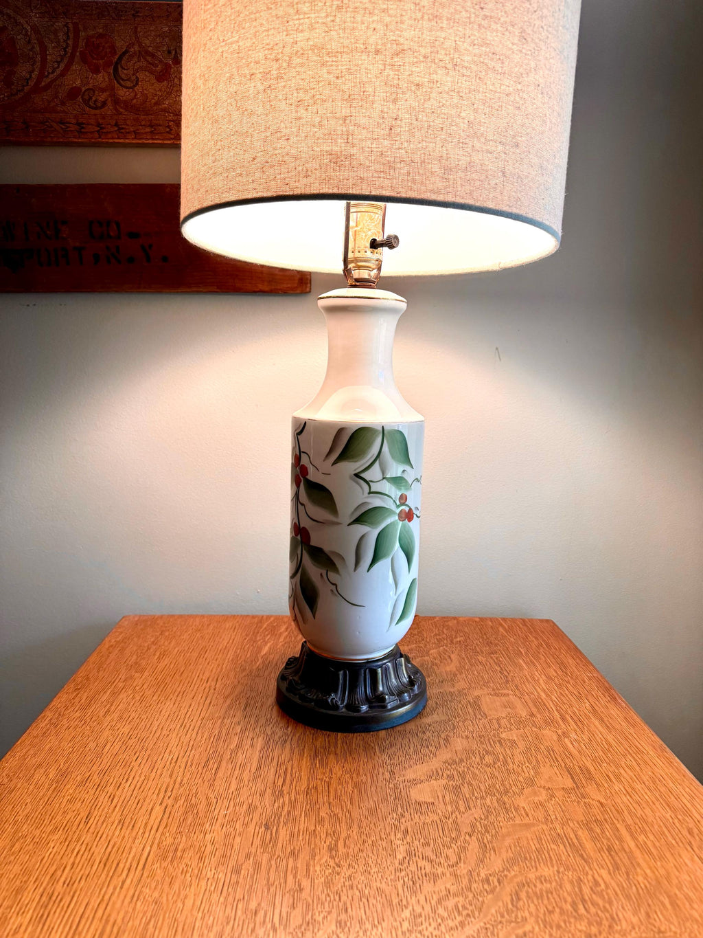 Vintage Mid Century Hand Painted Ceramic Lamp | Elegant Table Lamp | Hand Painted Floral Desk Lamp
