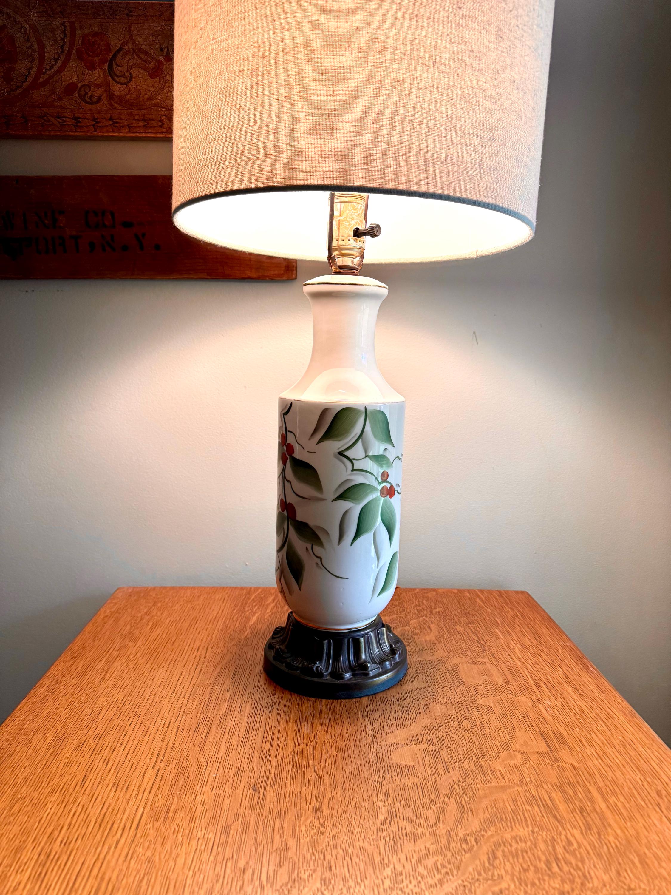 Vintage Mid Century Hand Painted Ceramic Lamp | Elegant Table Lamp | Hand Painted Floral Desk Lamp