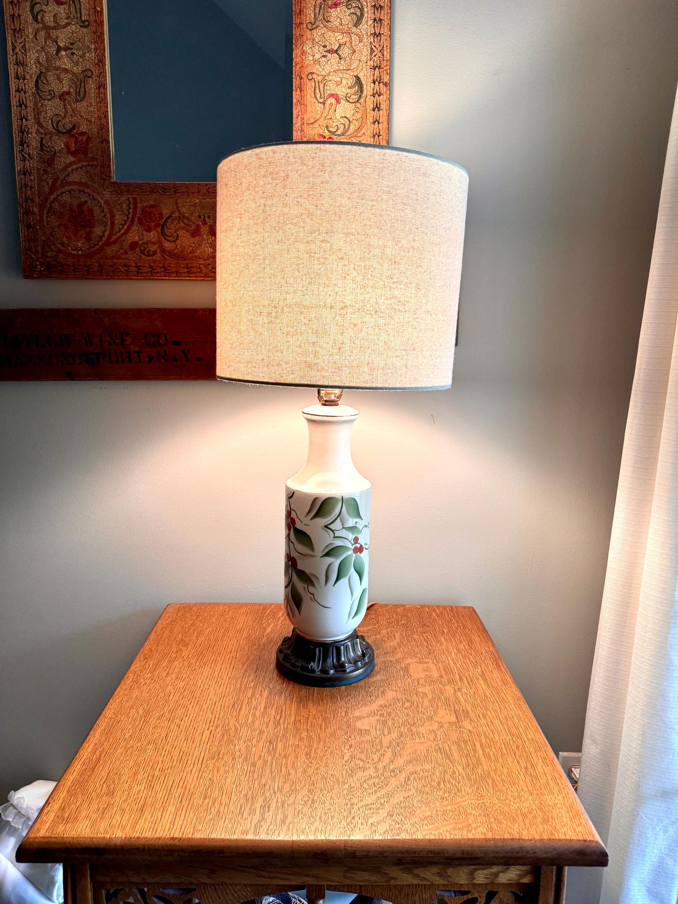 Vintage Mid Century Hand Painted Ceramic Lamp | Elegant Table Lamp | Hand Painted Floral Desk Lamp