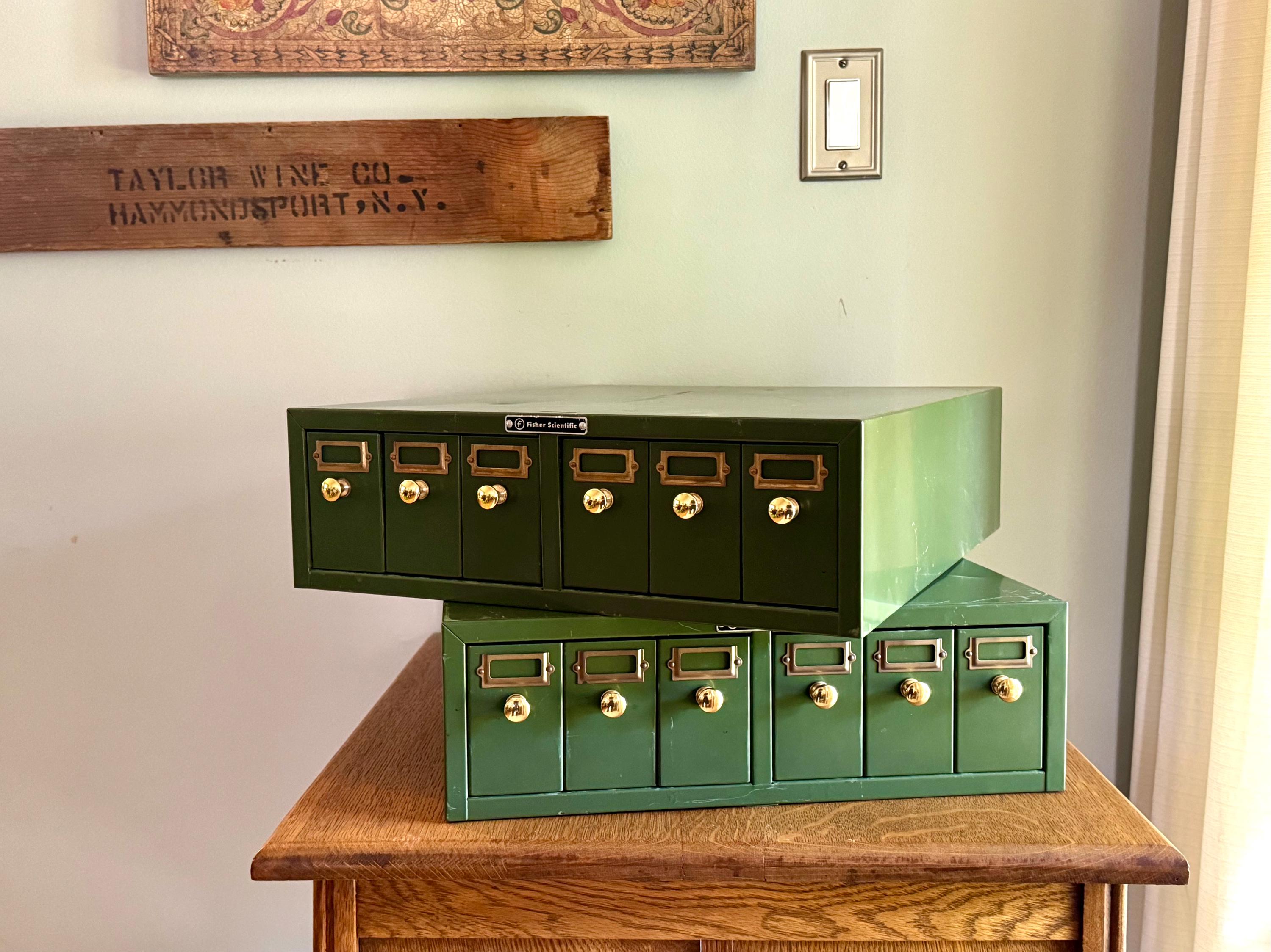 Vintage Green Fisher Scientific Slide Storage Cabinet | Green Small Drawer Slide Storage Cabinets | Rustic Storage | Small Item Organizing Cabinets