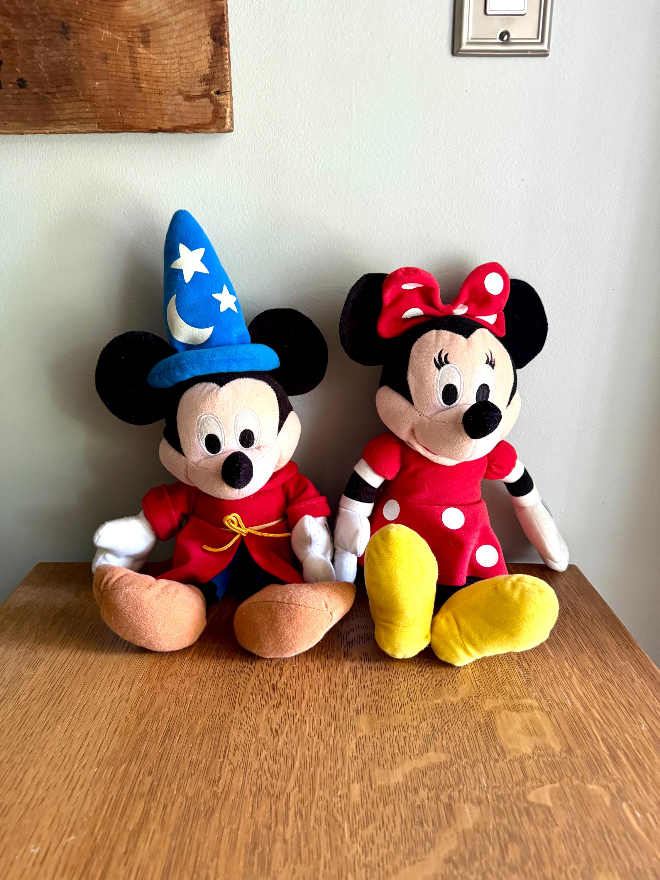 A Pair of Minnie and Mickey Stuffed Animals | Fantasia Sorcerer Mickey and Minnie | 17" Mickey Mouse and Minnie Mouse Stuffed Animals