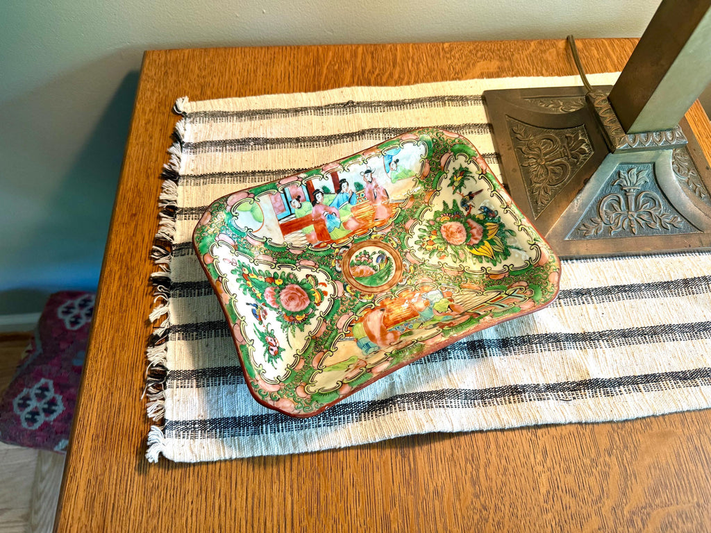 Antique Chinese Porcelain Famille Rose Medallion Serving Bowl | Chinese Famille Rose Medallion Service Dish | 1800's Ceramic Dish (repaired)