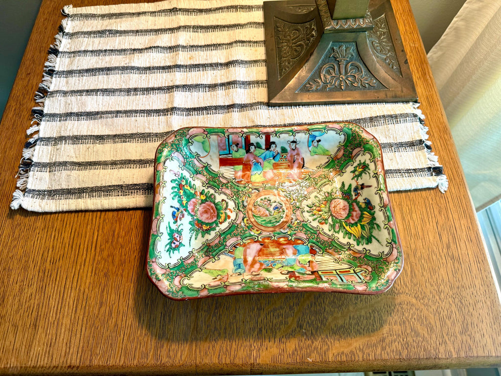 Antique Chinese Porcelain Famille Rose Medallion Serving Bowl | Chinese Famille Rose Medallion Service Dish | 1800's Ceramic Dish (repaired)