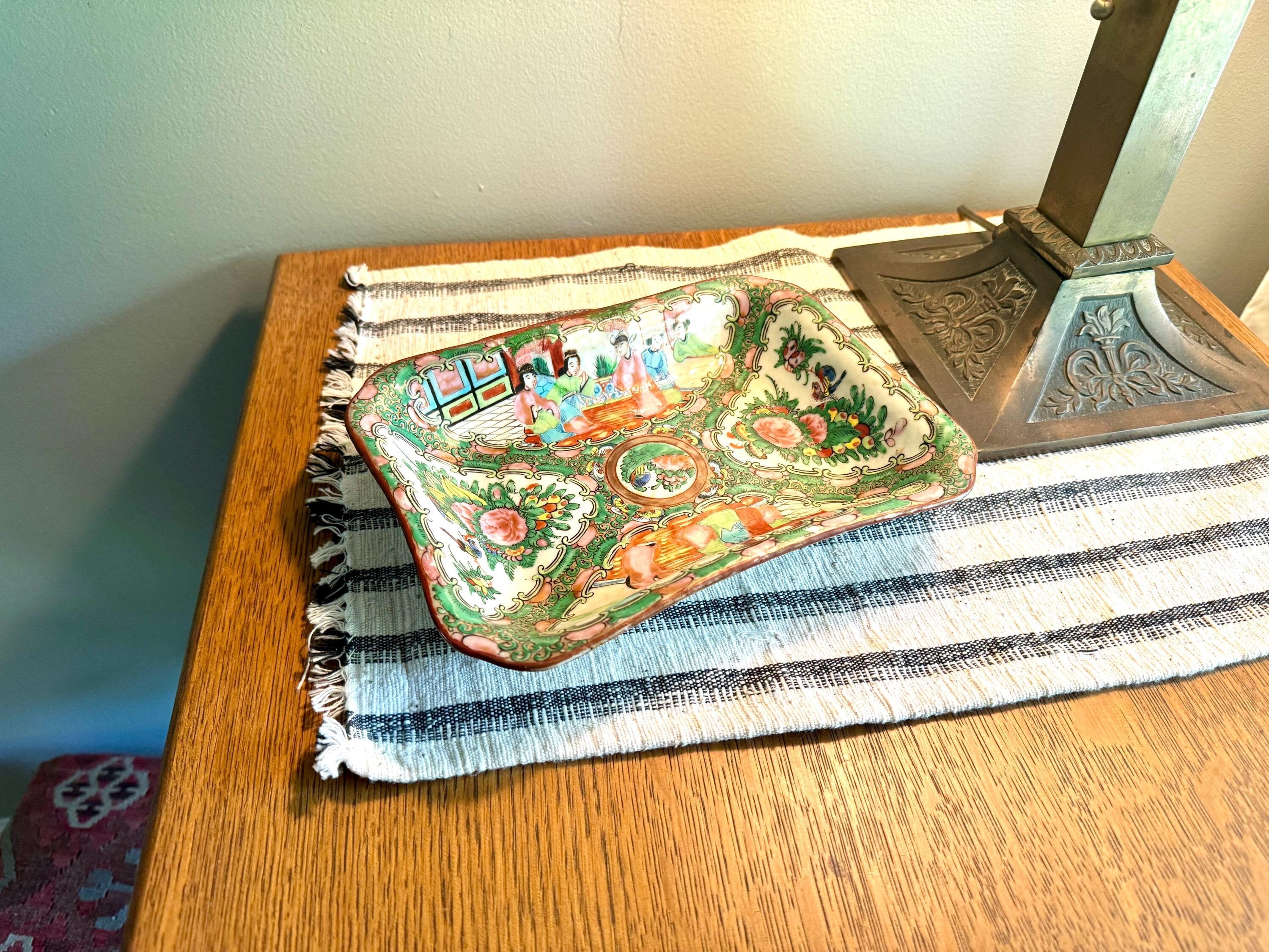 Antique Chinese Porcelain Famille Rose Medallion Serving Bowl | Chinese Famille Rose Medallion Service Dish | 1800's Ceramic Dish (repaired)