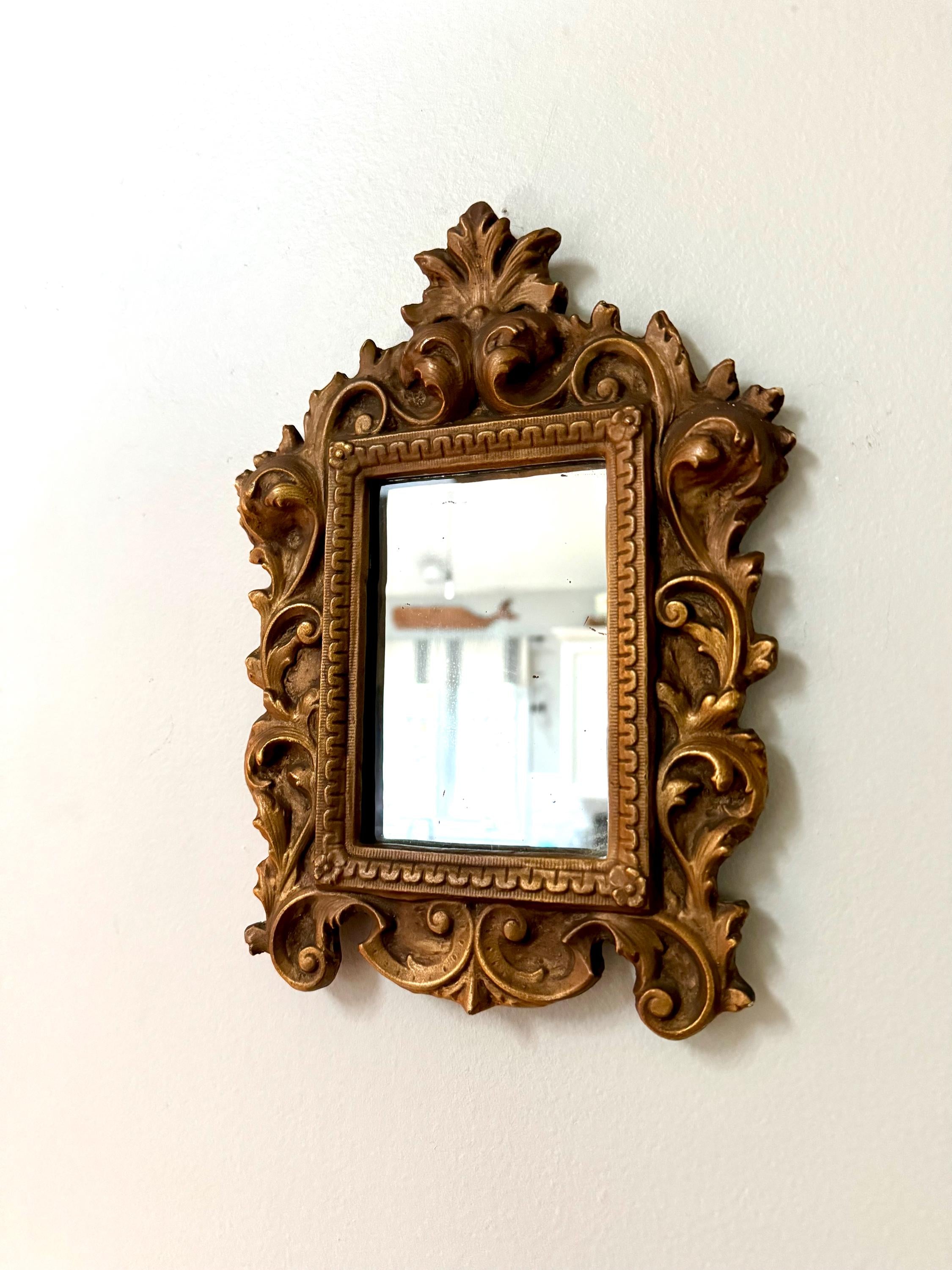 Vintage Ornate Victorian Mirrored Picture Frame| Gold Toned Ornate 4" x 6" Mirror Frame| Small Carved Gold Gilded Plaster Framed Wall Mirror