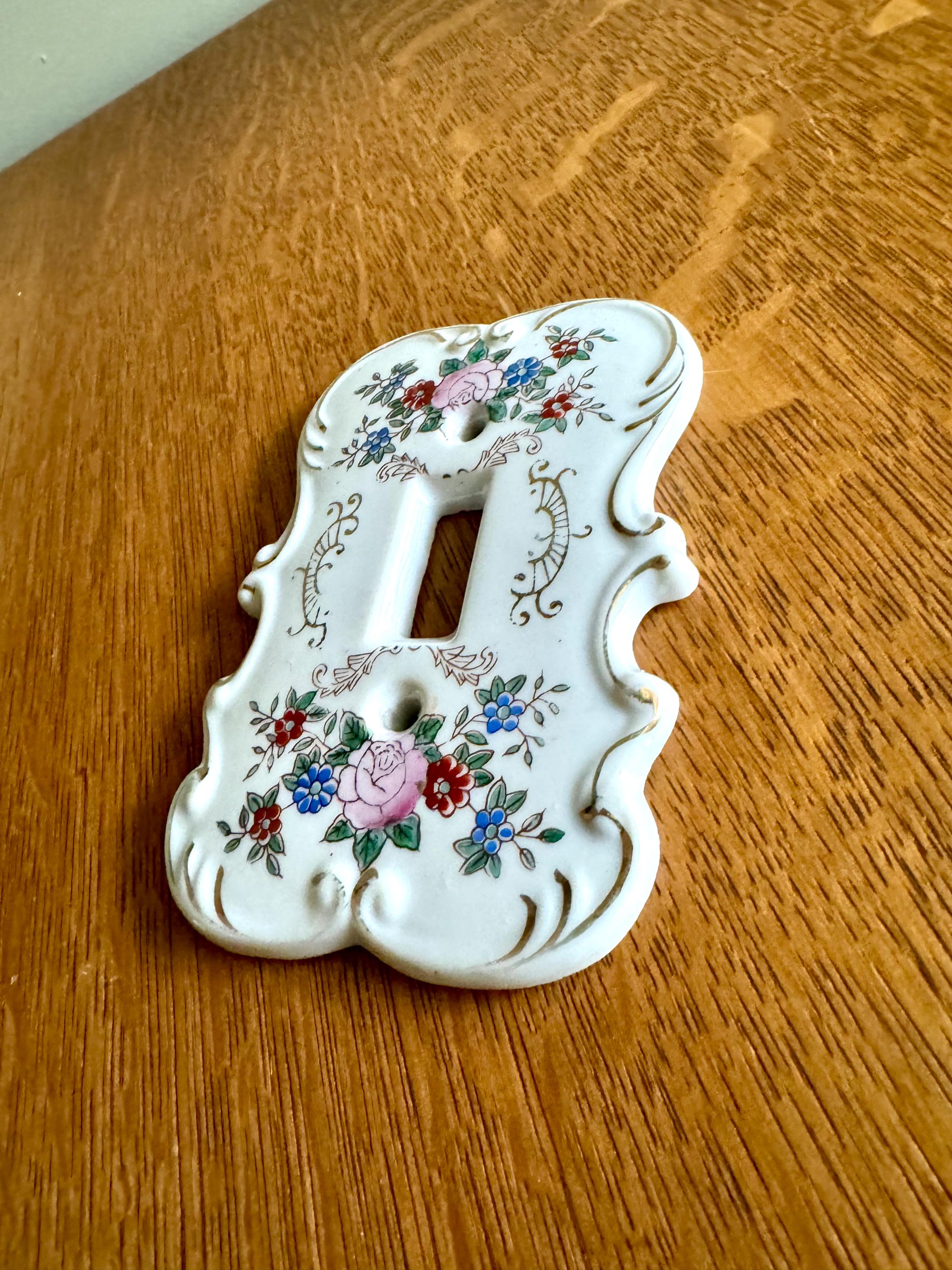 Vintage Arnart Porcelain Single Light Switch Cover | Hand Painted Porcelain Light Switch Cover | Porcelain Switch Wall Cover