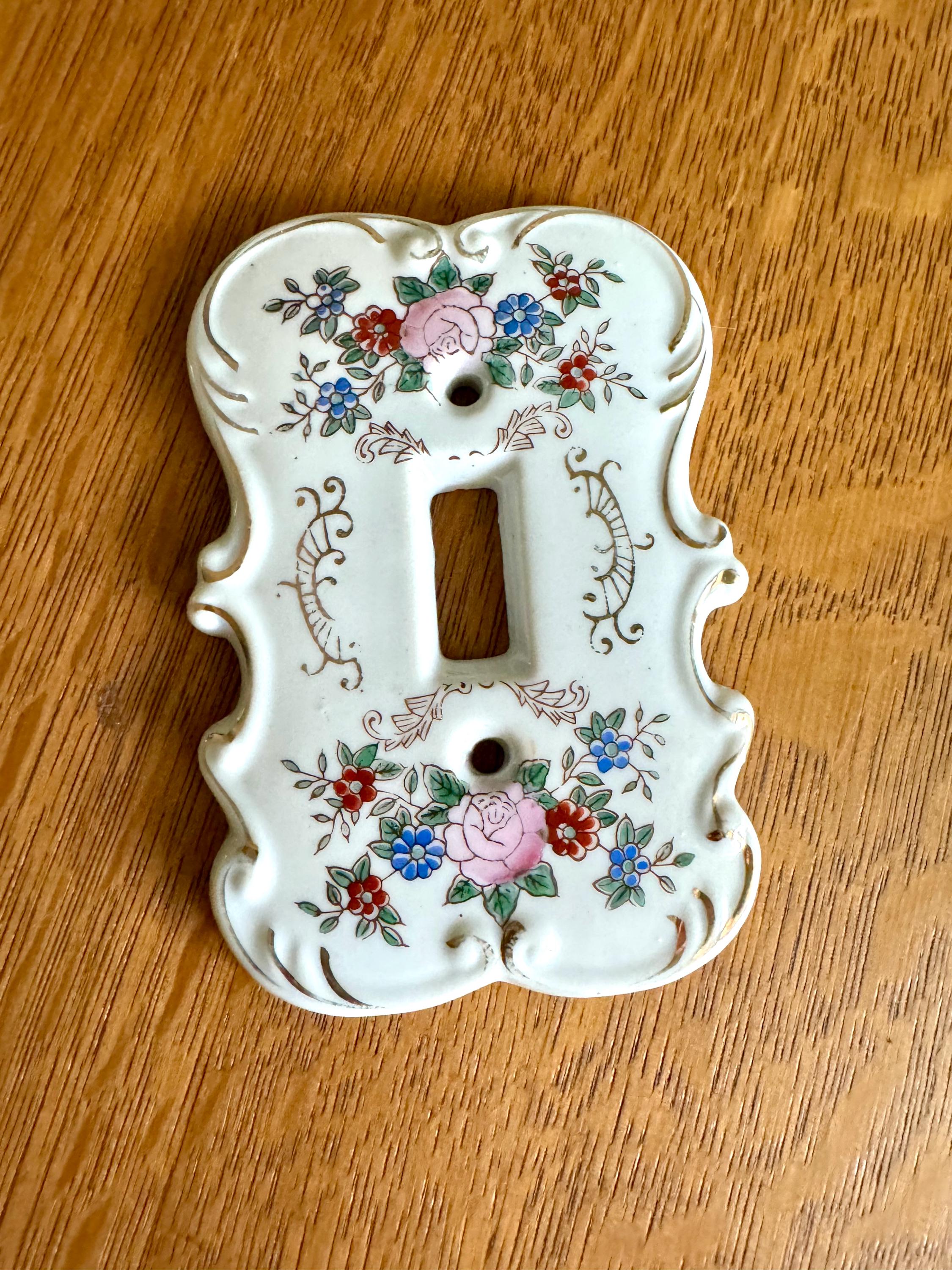 Vintage Arnart Porcelain Single Light Switch Cover | Hand Painted Porcelain Light Switch Cover | Porcelain Switch Wall Cover