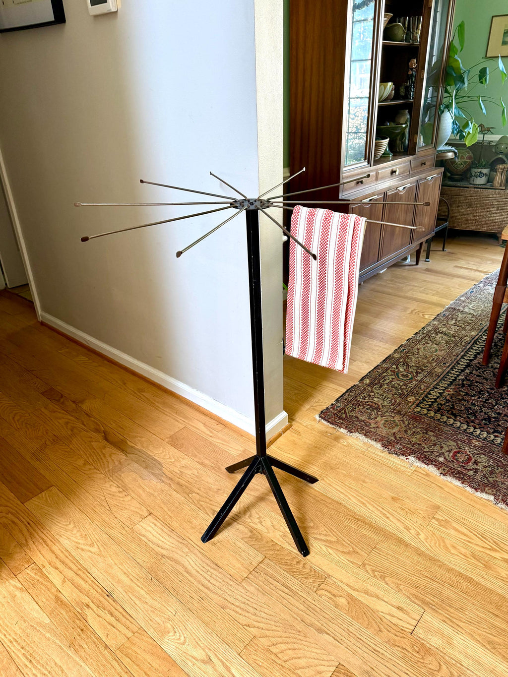 Vintage Clothes Umbrella Drying Rack | Metal and Wood Clothes Rack | Metal Armed Clothes Rack | Folding Clothes Rack| Collapsible Towel Rack