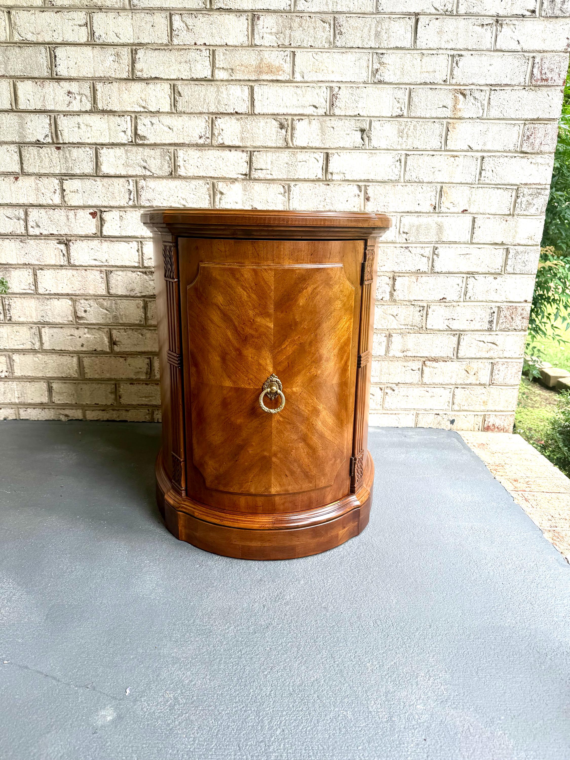 Vintage Drexel Heritage Oval End Table Cabinet | Drexel Heritage Laureate End Table | Art Deco Liquor Cabinet| Italian Provincial Drum Table