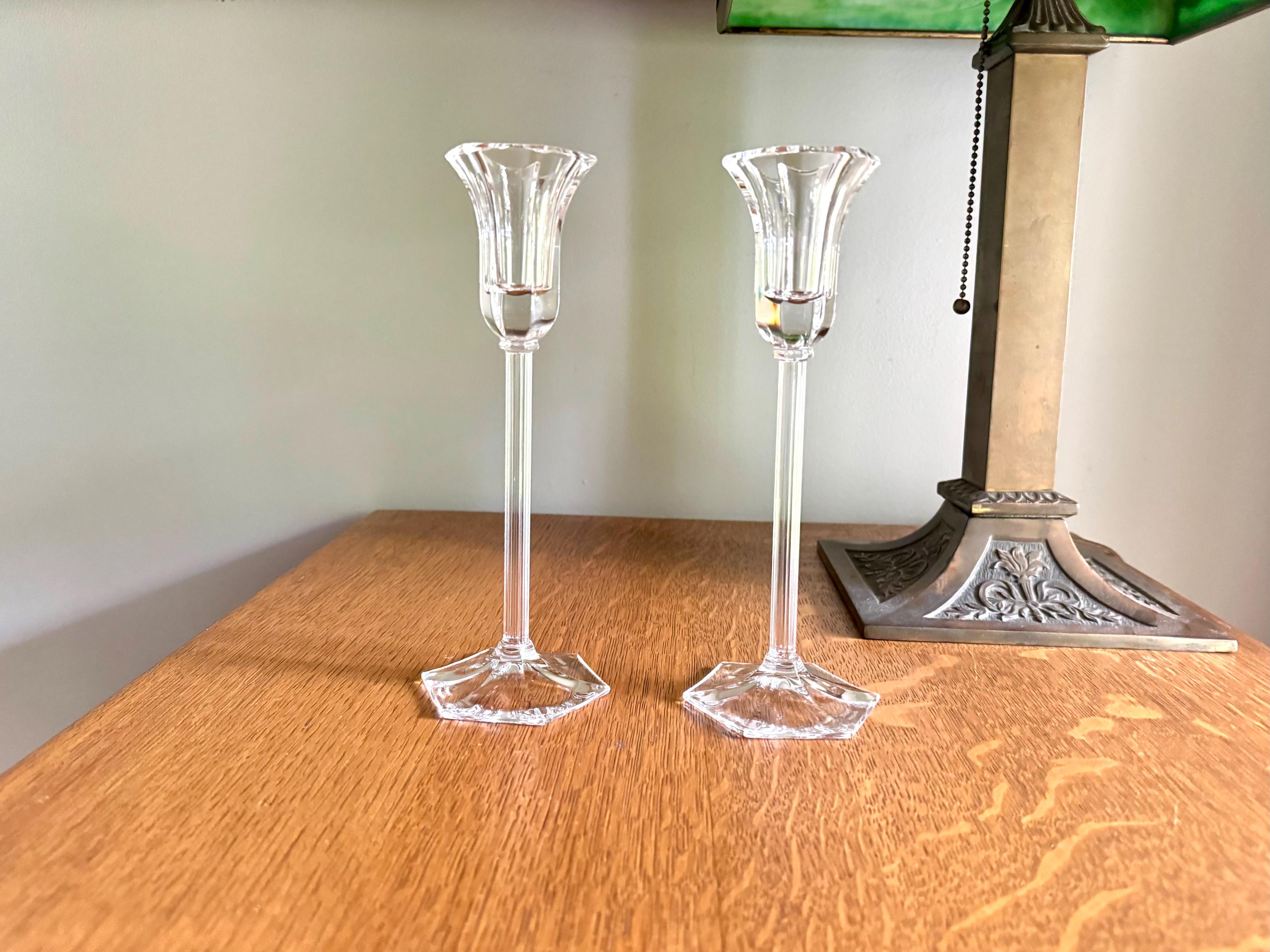 Set of 2 Marquis by Waterford Tall Cut Crystal Candlesticks | Waterford Marquis Cut Crystal Candlestick Holders| 8 1/2" Tall Candle Holders