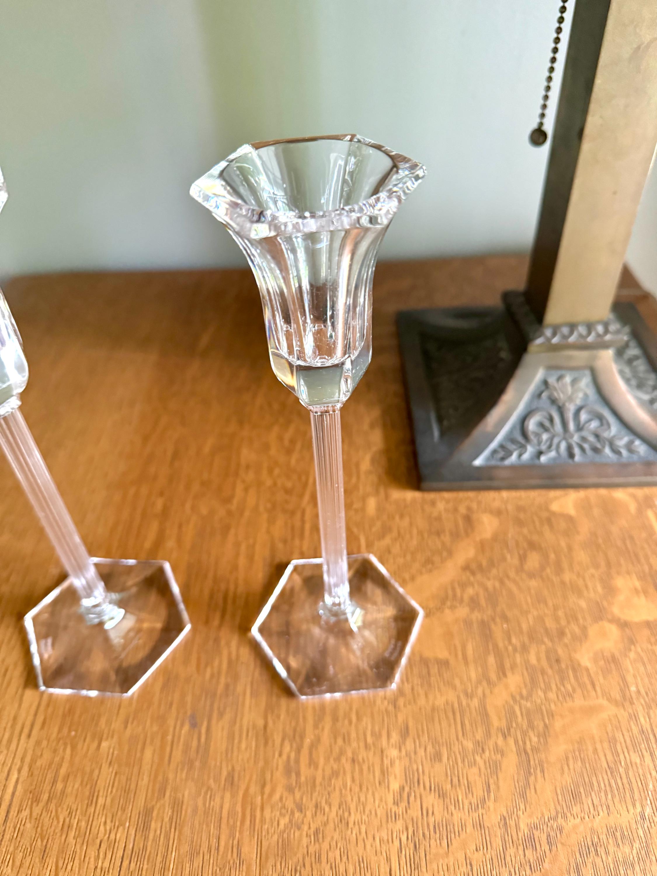 Set of 2 Marquis by Waterford Tall Cut Crystal Candlesticks | Waterford Marquis Cut Crystal Candlestick Holders| 8 1/2" Tall Candle Holders