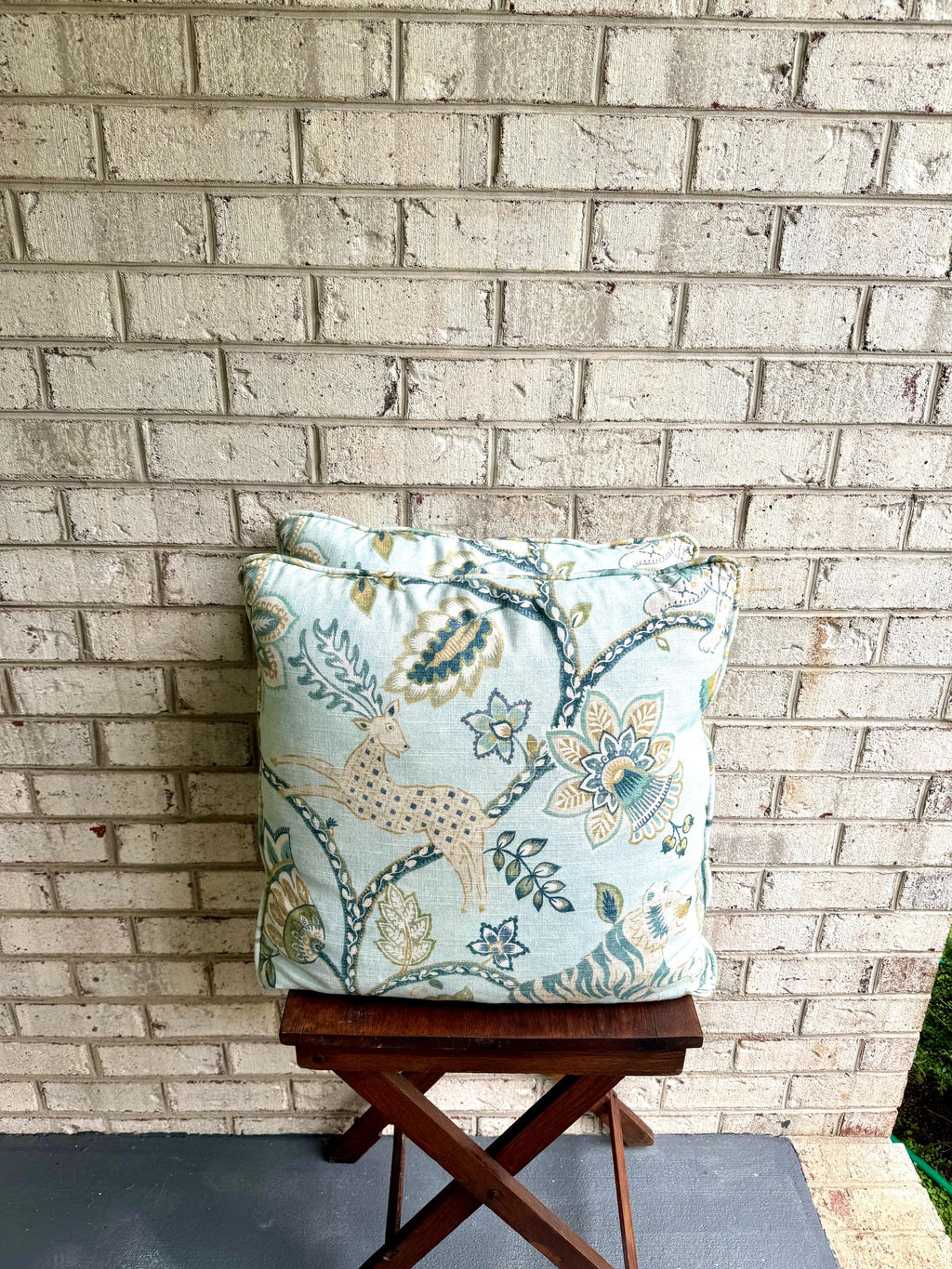 A Pair of Whimsical Jonah Aqua Pillows | Aqua Blue Jonah Fabric Pillows | Whimsical Animal Pillows 19" x 19" pillows