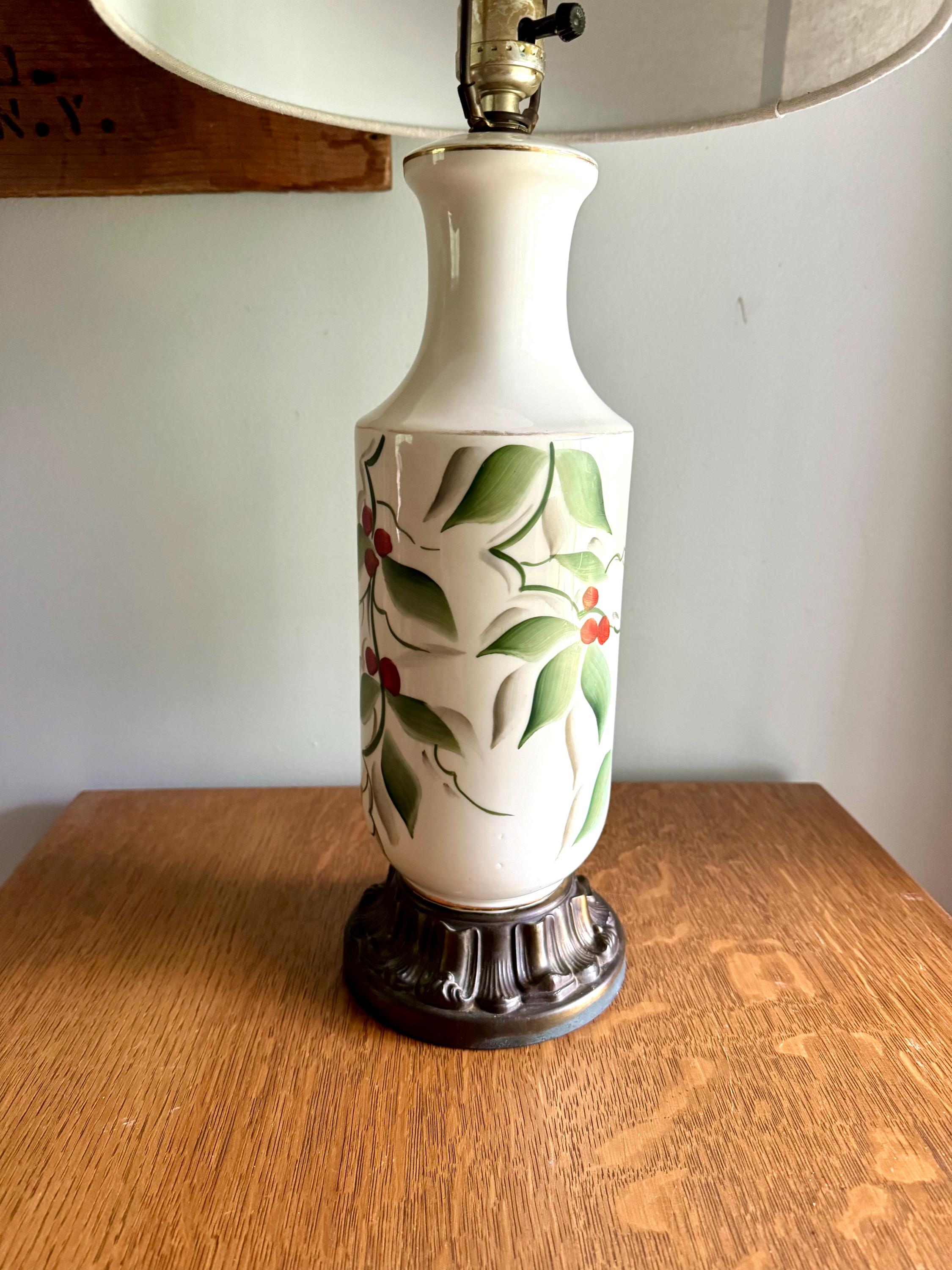 Vintage Mid Century Hand Painted Ceramic Lamp | Elegant Table Lamp | Hand Painted Floral Desk Lamp