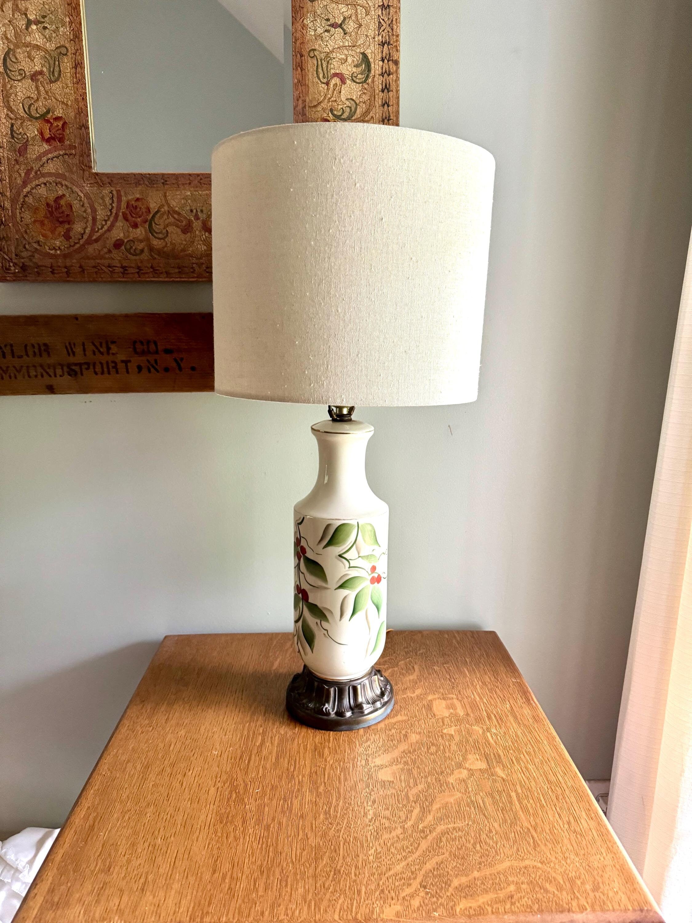 Vintage Mid Century Hand Painted Ceramic Lamp | Elegant Table Lamp | Hand Painted Floral Desk Lamp