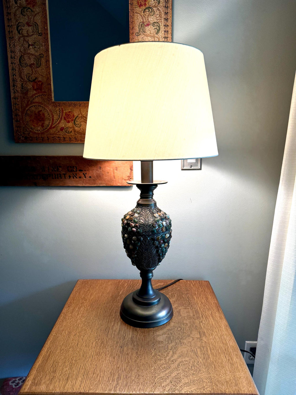 Vintage Currey & Company Metal and Stone Lamp | Stone Embossed Lamp | Currey and Company Metal Filigree Lamp | Boho Lamp