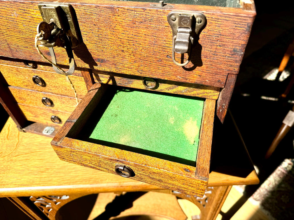 Antique Oak Machinist Tool Chest | Wooden Tool Chest | Oak Journeyman Chest | 6 Drawer Wood Toolbox Without Front Cover | Wood Tool Chest