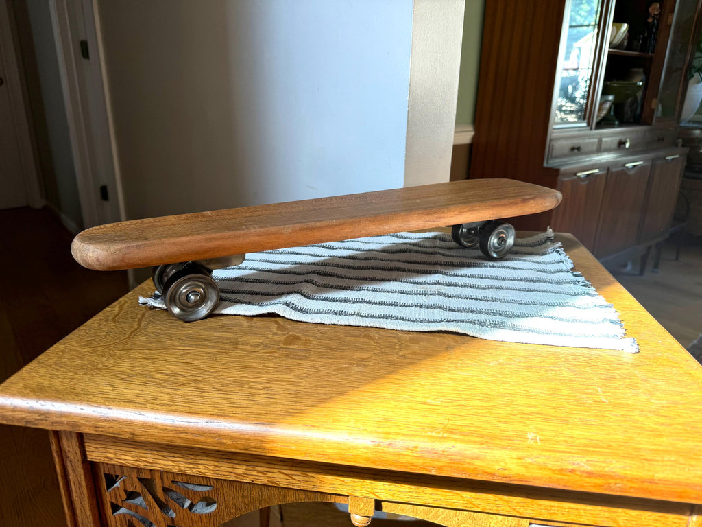 Vintage Coffin Shaped Wooden Skateboard | Coffin Shaped Wood Skateboard With Metal Wheels | Vintage Skateboard | Antique Wood Skateboard