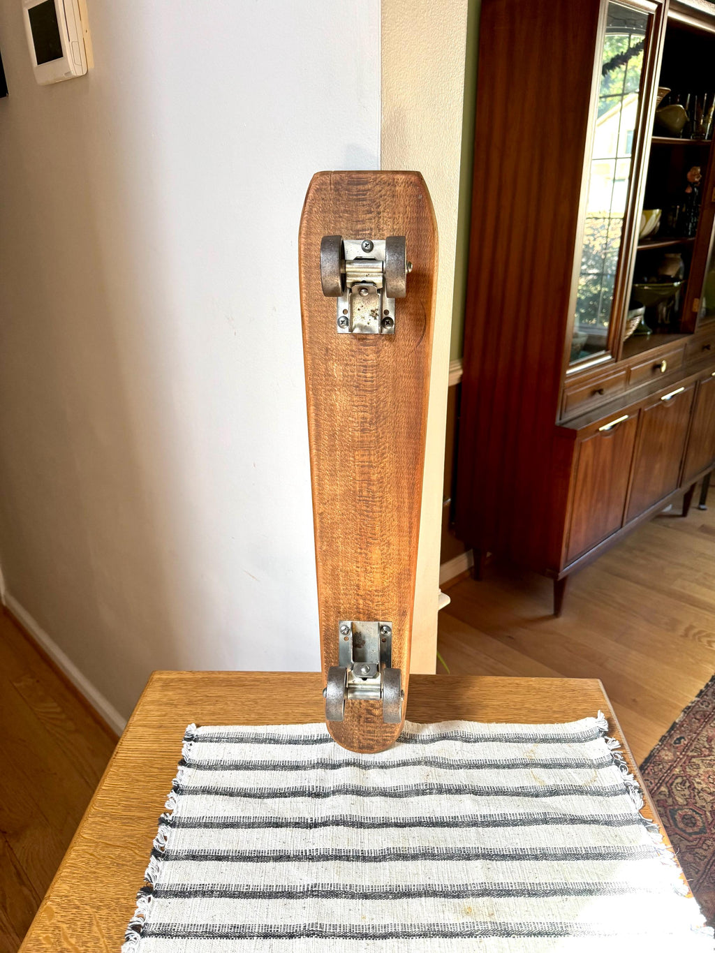 Vintage Coffin Shaped Wooden Skateboard | Coffin Shaped Wood Skateboard With Metal Wheels | Vintage Skateboard | Antique Wood Skateboard