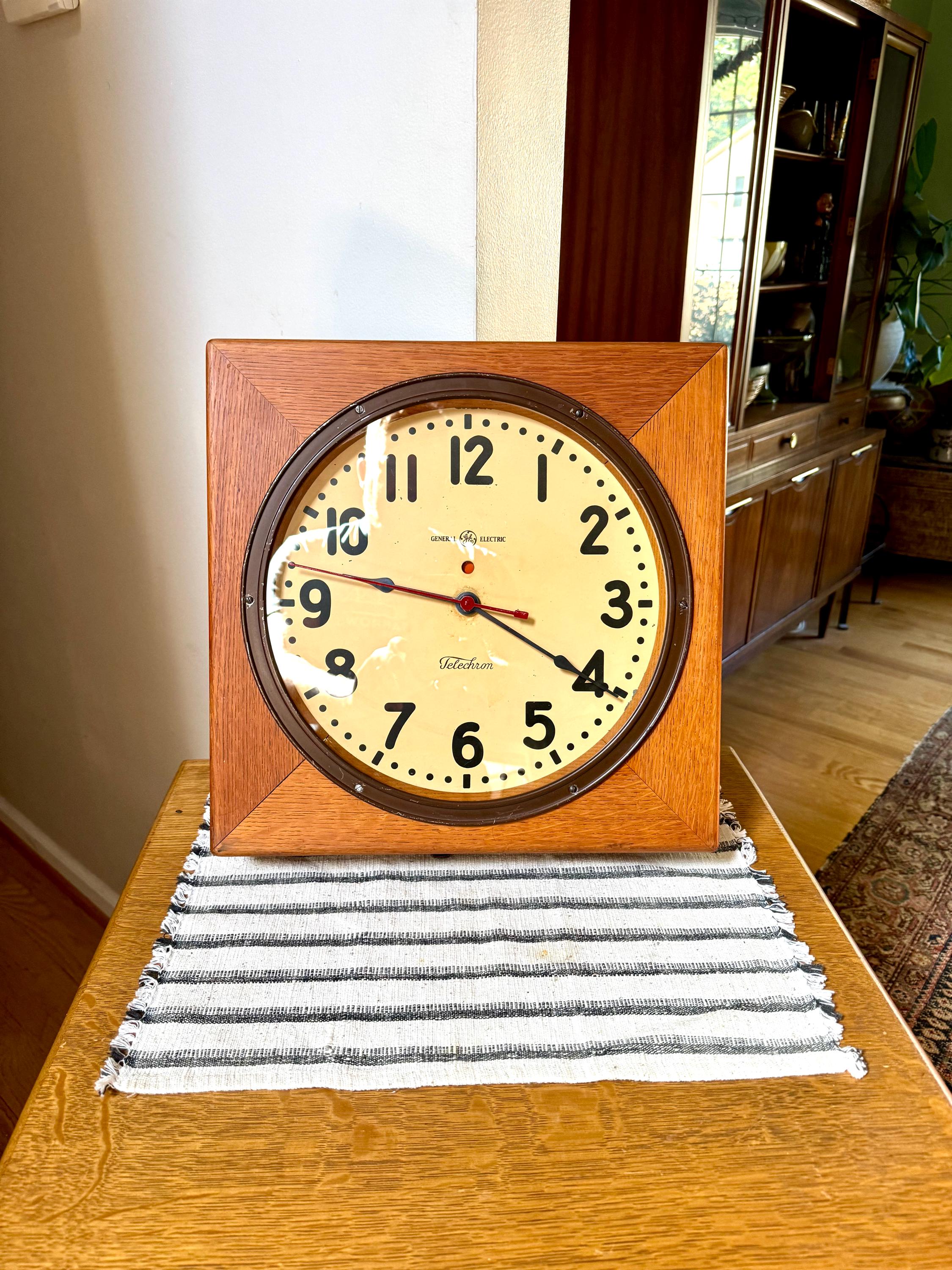 Antique 1930's General Electric Telechron Clock in Wood Case | General Electric Oak Wall Clock | Electric Telechron Wall Clock | Rustic Wall Clock