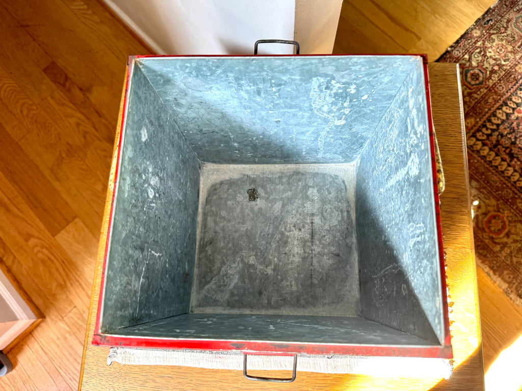 1950's Carlco Snack Toter Ice Box | Vintage Red Metal Ice Box | Insulated Metal Ice Box | Red and Yellow Metal Box with Handle