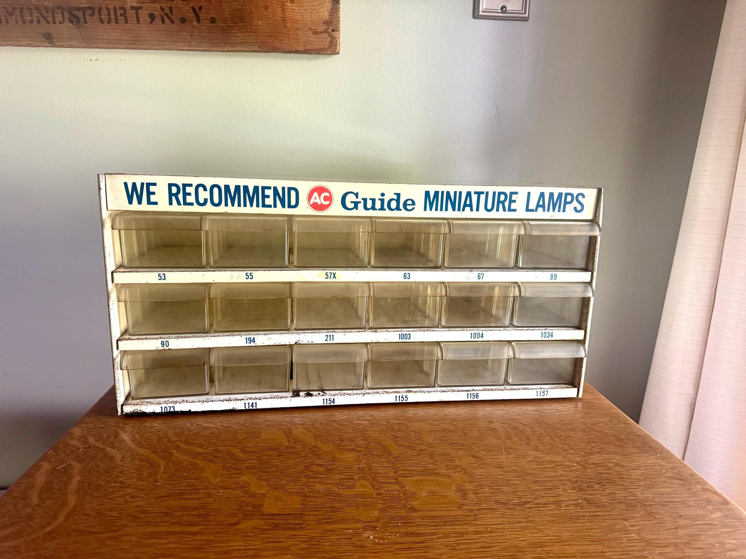 A Metal AC Delco Miniture Light Bulb Cabinet| GM Ac Delco Metal Parts Cabinet | Automotive Advertisement Bin | Vintage Automotive Lamp Cabinet