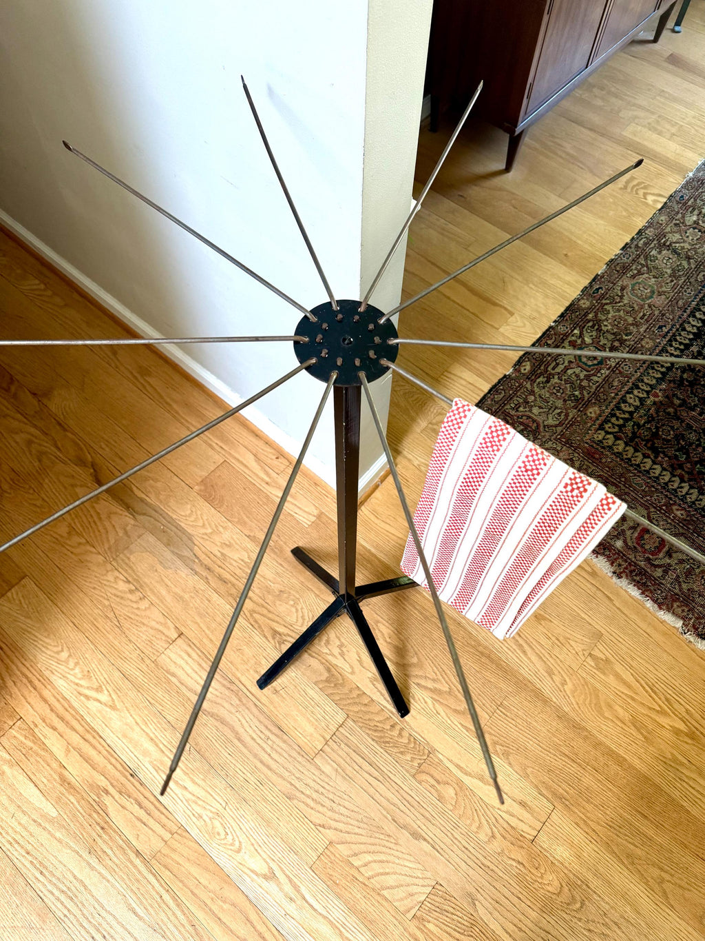 Vintage Clothes Umbrella Drying Rack | Metal and Wood Clothes Rack | Metal Armed Clothes Rack | Folding Clothes Rack| Collapsible Towel Rack