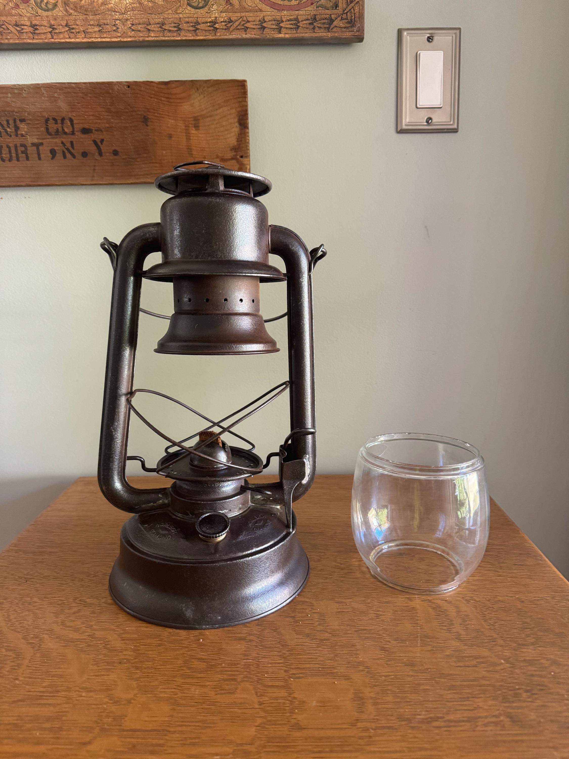 Antique Shapleigh Hardware Railroad Lantern | Vintage Norleigh Diamond Railroad Lantern | Rustic Oil Lantern | Distressed Globe Lantern