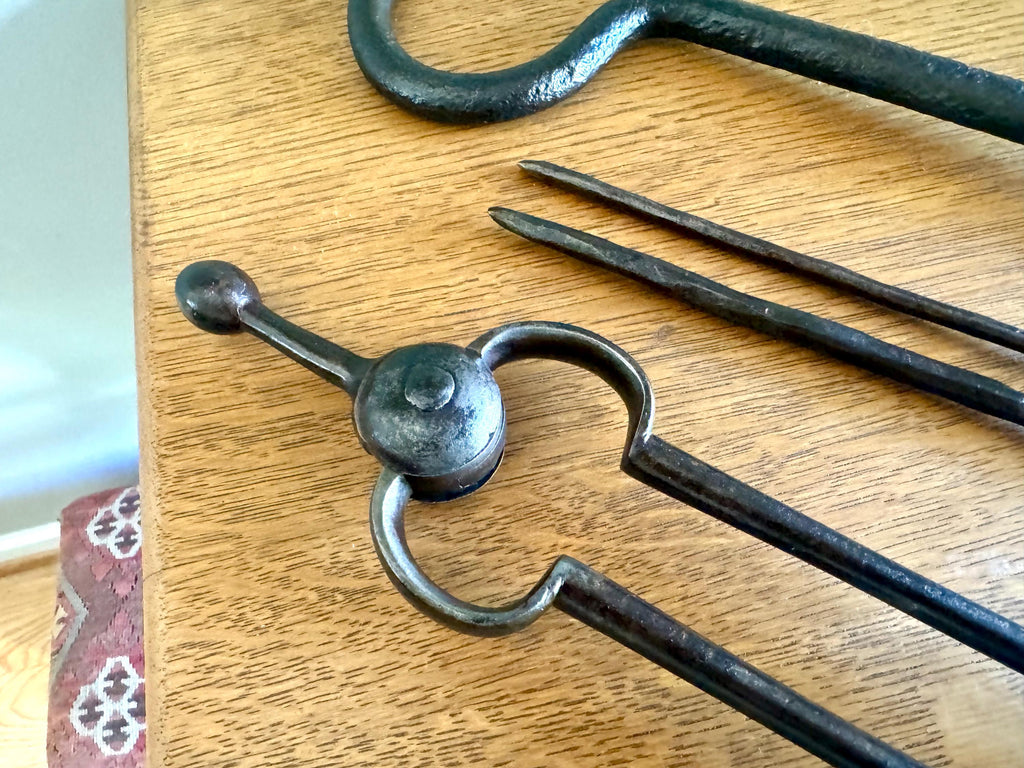 Antique Primitive Forged Blacksmith Tools | Forged Steel Blacksmith Tongs | 1800's Hand Forged Tools | Antique Metal Working Tools