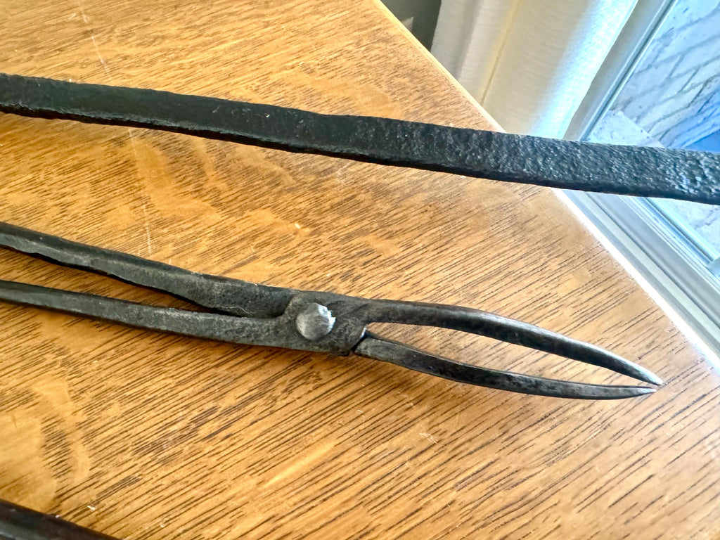Antique Primitive Forged Blacksmith Tools | Forged Steel Blacksmith Tongs | 1800's Hand Forged Tools | Antique Metal Working Tools