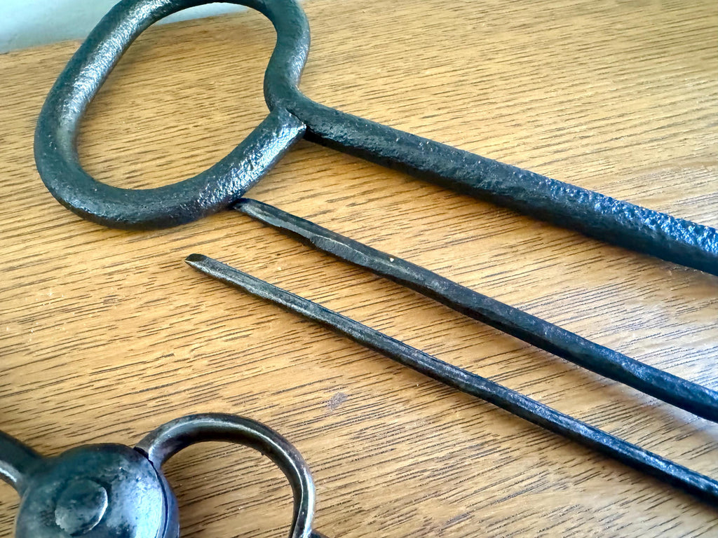 Antique Primitive Forged Blacksmith Tools | Forged Steel Blacksmith Tongs | 1800's Hand Forged Tools | Antique Metal Working Tools