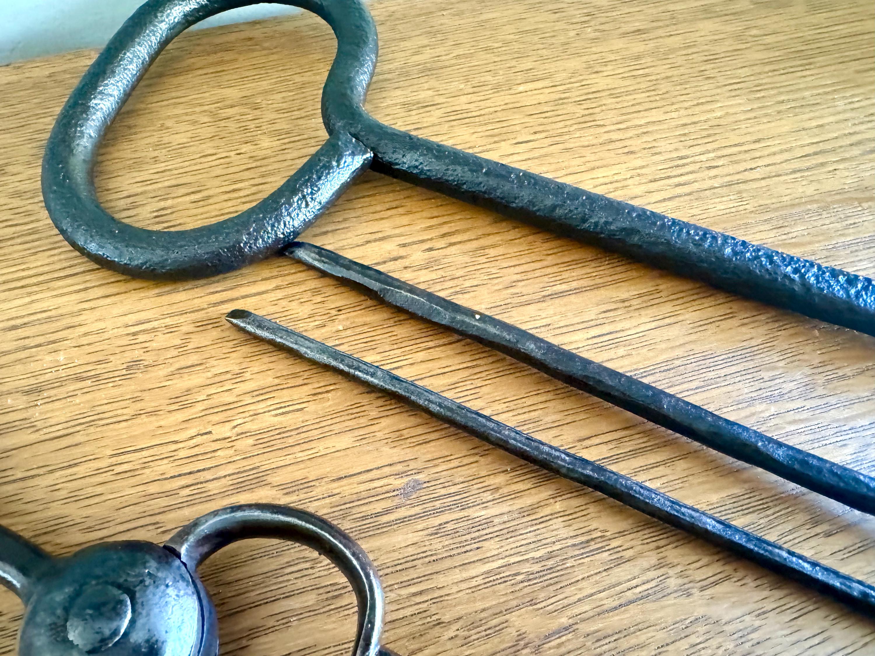 Antique Primitive Forged Blacksmith Tools | Forged Steel Blacksmith Tongs | 1800's Hand Forged Tools | Antique Metal Working Tools