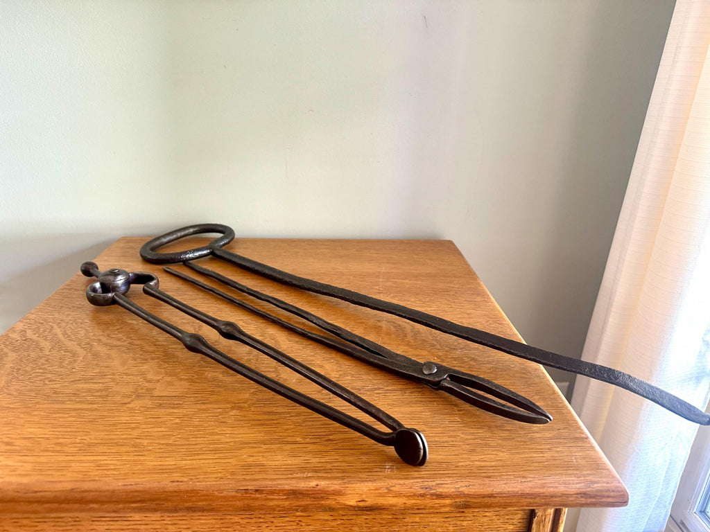Antique Primitive Forged Blacksmith Tools | Forged Steel Blacksmith Tongs | 1800's Hand Forged Tools | Antique Metal Working Tools