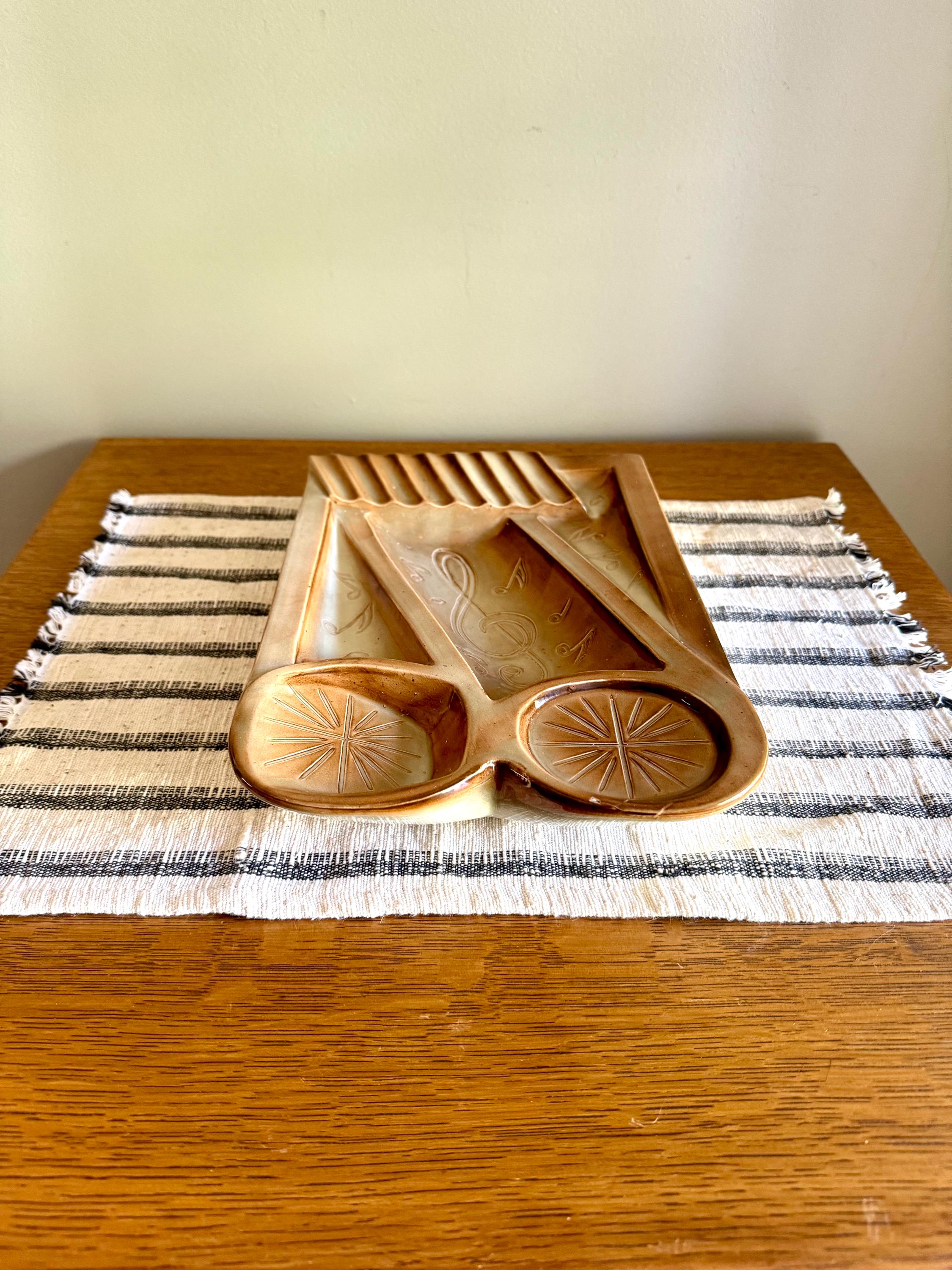 Mid Century Musical Themed Ceramic Ashtray | Sip and Smoke Ceramic Ashtray | Music Themed Ashtray | Mid Century Modern Ceramic Ashtray