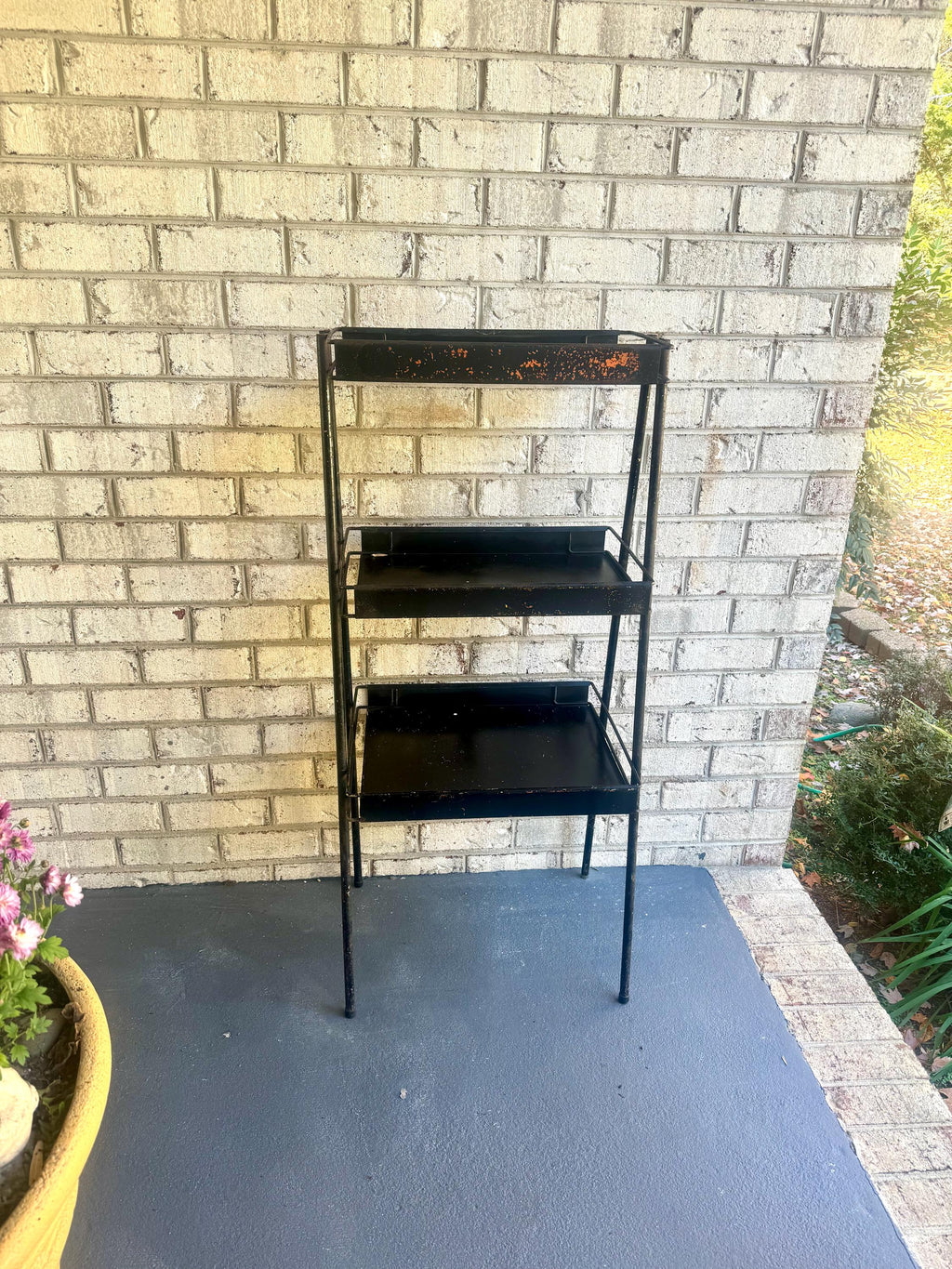 Distressed Three Tier Display Shelf | Black Chippy Paint Tiered Shelving Stand | Store Display Stand | Rustic Display Rack | 3 Tier Rack