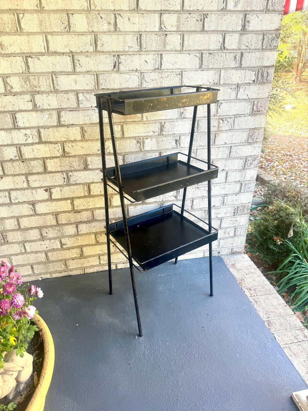 Distressed Three Tier Display Shelf | Black Chippy Paint Tiered Shelving Stand | Store Display Stand | Rustic Display Rack | 3 Tier Rack