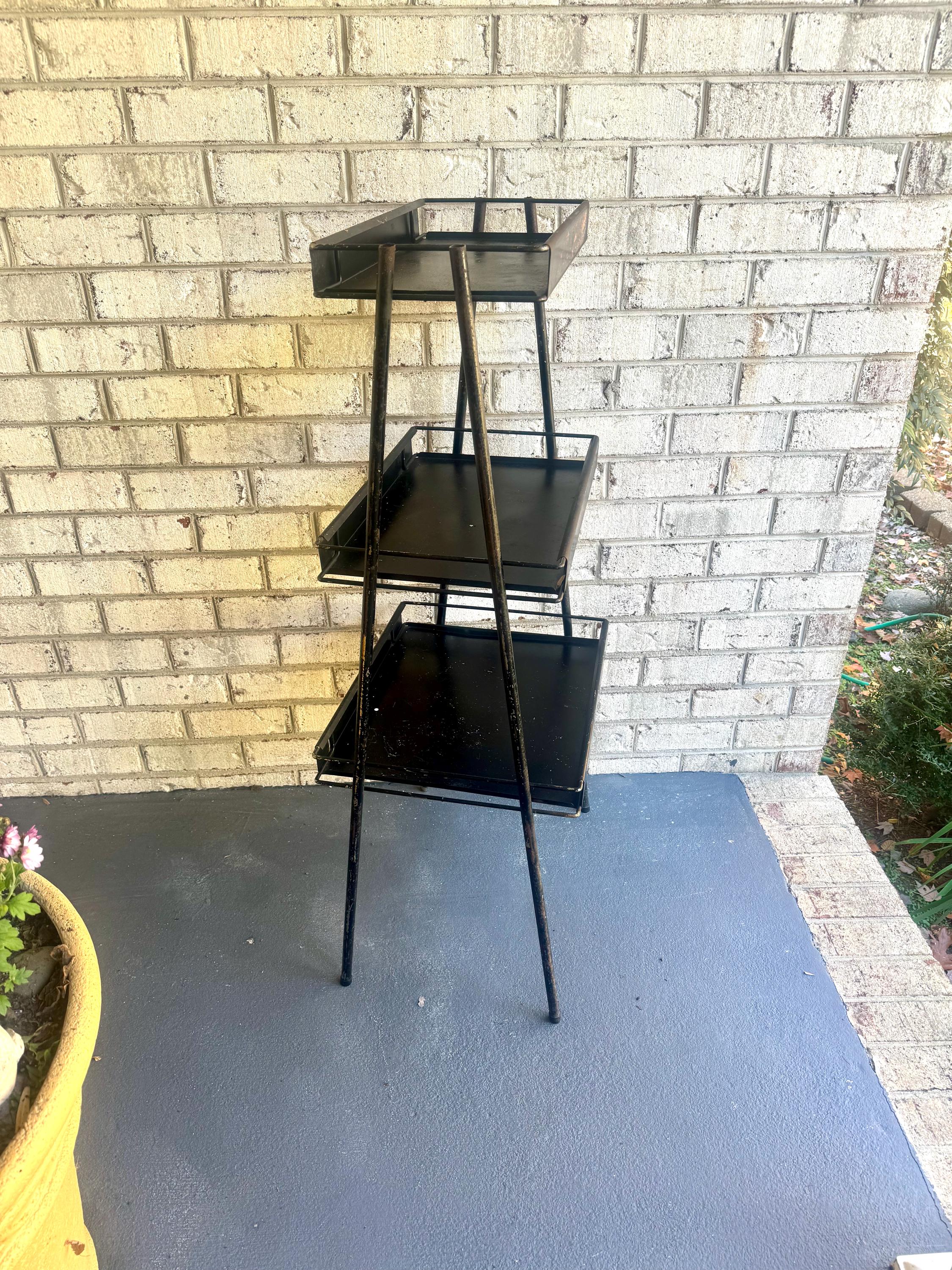 Distressed Three Tier Display Shelf | Black Chippy Paint Tiered Shelving Stand | Store Display Stand | Rustic Display Rack | 3 Tier Rack