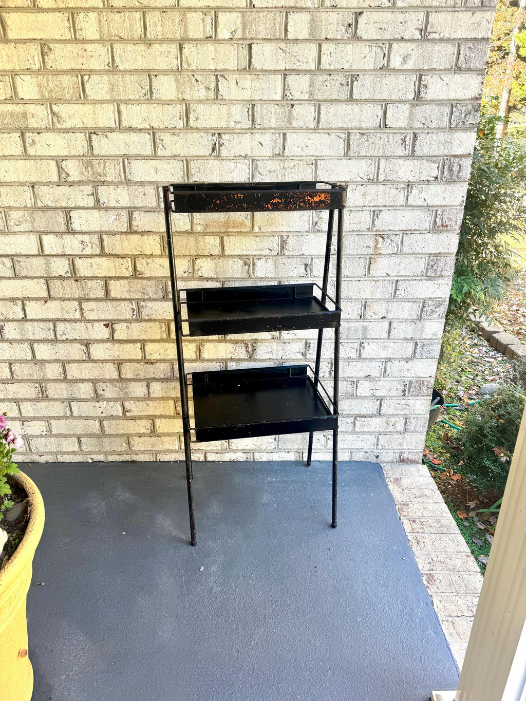 Distressed Three Tier Display Shelf | Black Chippy Paint Tiered Shelving Stand | Store Display Stand | Rustic Display Rack | 3 Tier Rack