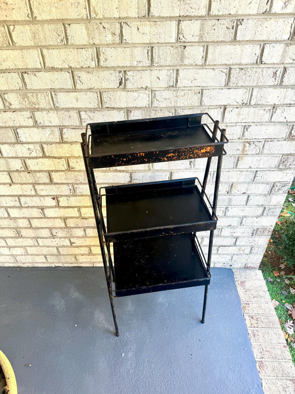 Distressed Three Tier Display Shelf | Black Chippy Paint Tiered Shelving Stand | Store Display Stand | Rustic Display Rack | 3 Tier Rack