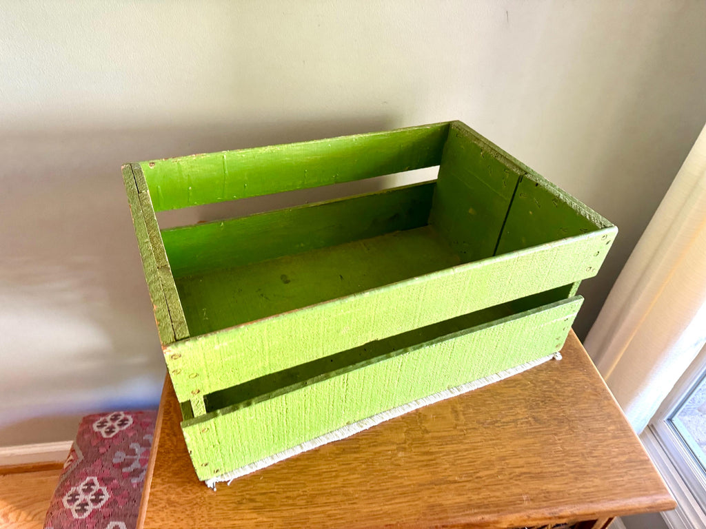 Vtg Green Wood Fruit Crate | Wooden Fruit Crate | Rustic Storage Green Storage Box | Lime Green Fruit Box