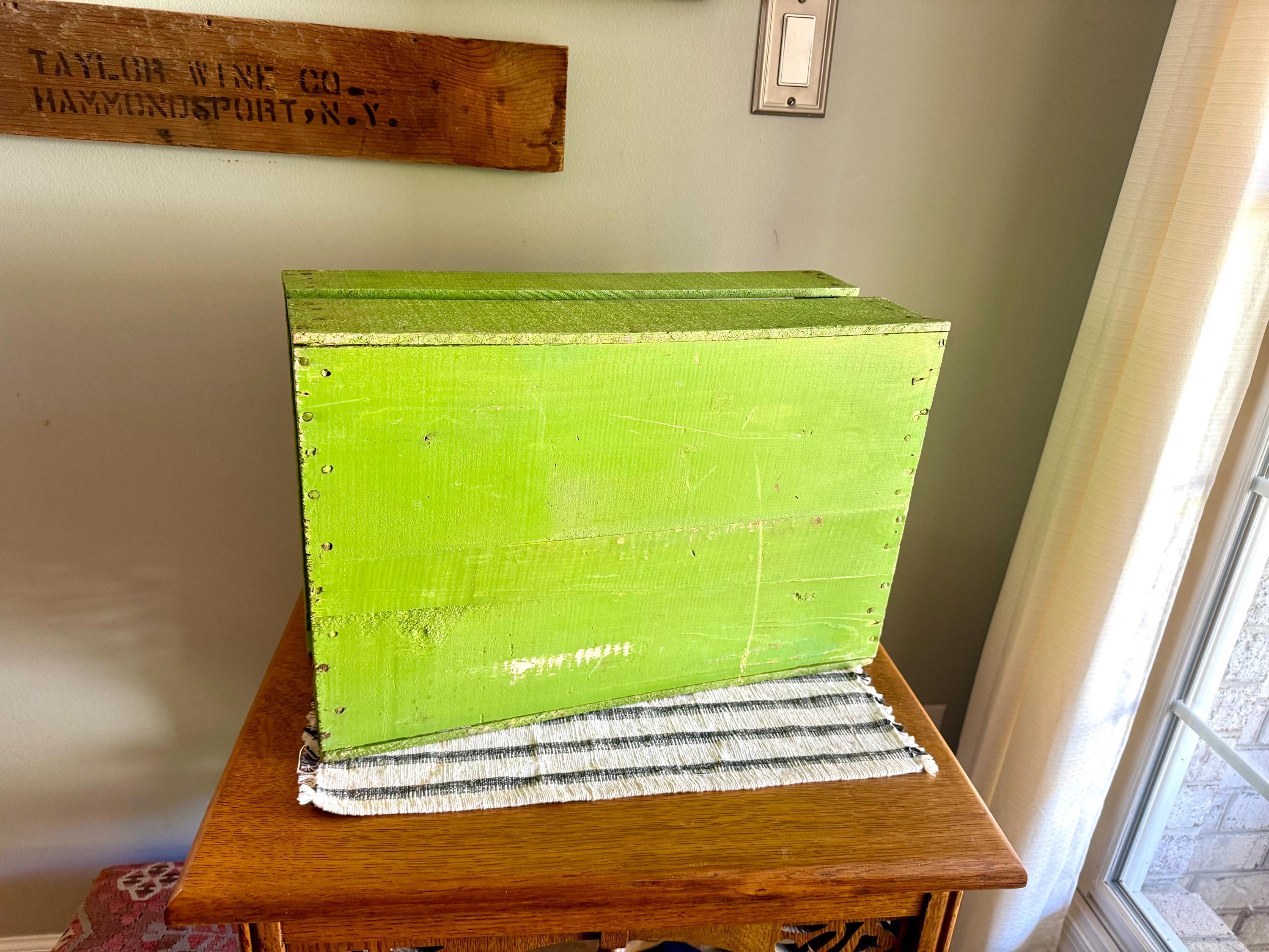 Vtg Green Wood Fruit Crate | Wooden Fruit Crate | Rustic Storage Green Storage Box | Lime Green Fruit Box