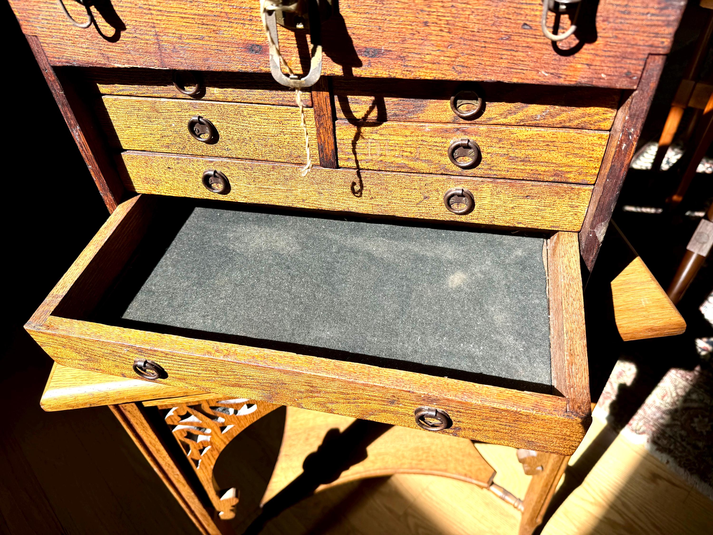 Antique Oak Machinist Tool Chest | Wooden Tool Chest | Oak Journeyman Chest | 6 Drawer Wood Toolbox Without Front Cover | Wood Tool Chest