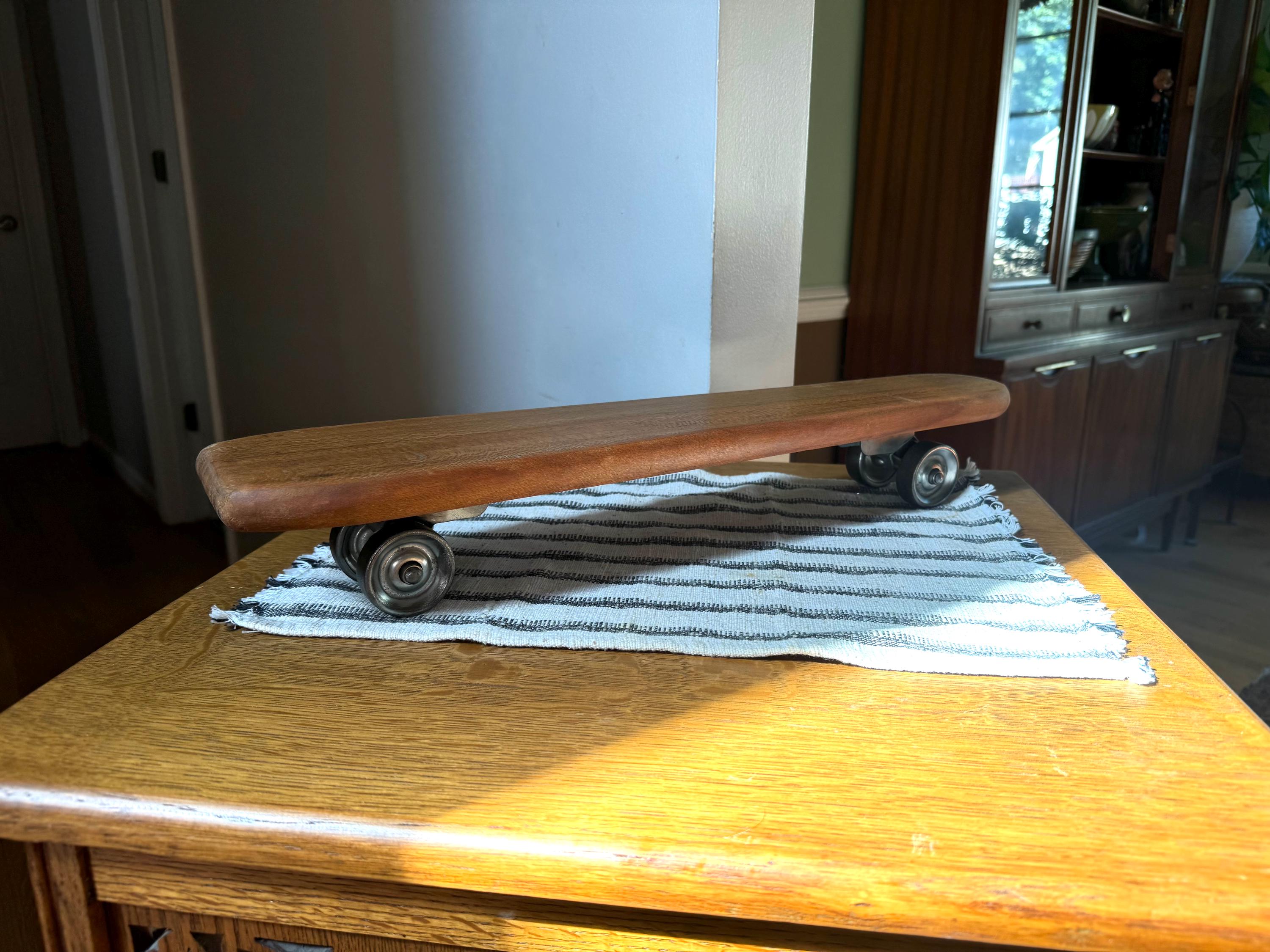 Vintage Coffin Shaped Wooden Skateboard | Coffin Shaped Wood Skateboard With Metal Wheels | Vintage Skateboard | Antique Wood Skateboard