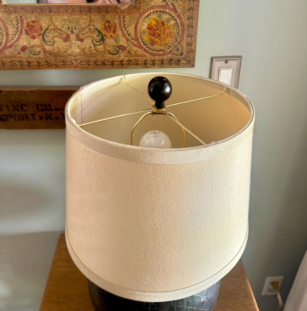 Vtg Ethan Allen Textured Orb Lamp | Large Textured Brown Orb Lamp | Round Textured Ethan Allen Table Lamp