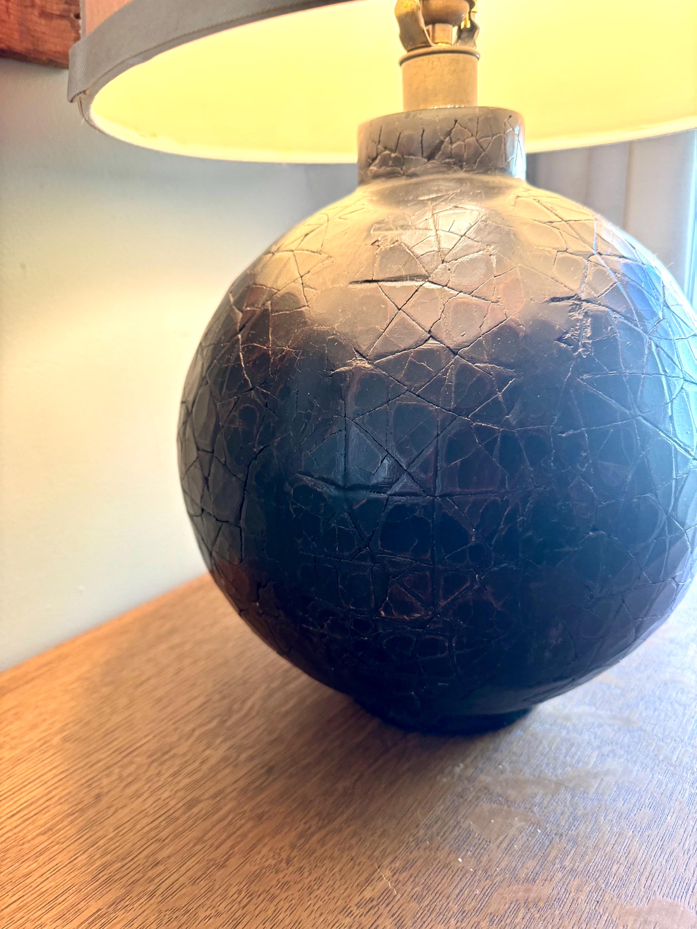 Vtg Ethan Allen Textured Orb Lamp | Large Textured Brown Orb Lamp | Round Textured Ethan Allen Table Lamp